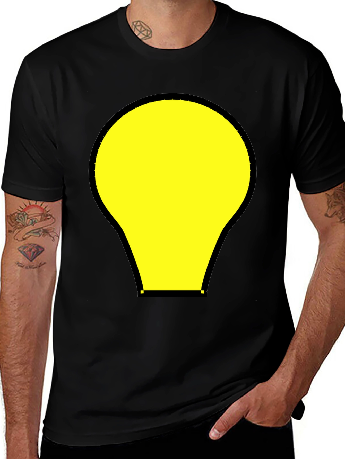 Variant 16 of Men's Black T-Shirt with Yellow Bulb Graphic