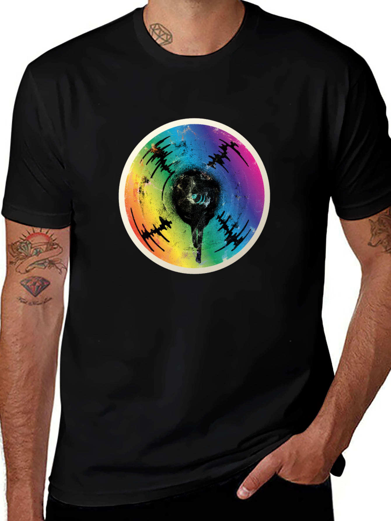 Variant 22 of Retro Rainbow Record Fist T-Shirt