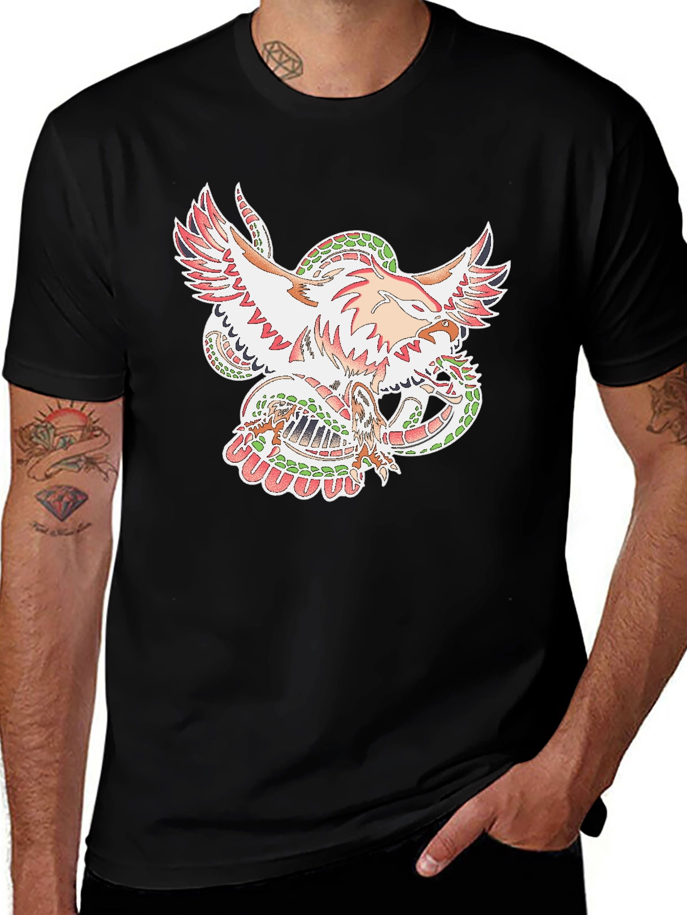 Variant 20 of Eagle and Snake Graphic Tee - Men's Black T-Shirt