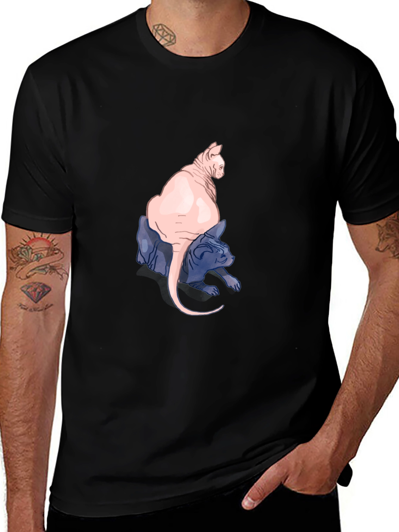 Variant 2 of Two Hairless Cats Black T-Shirt