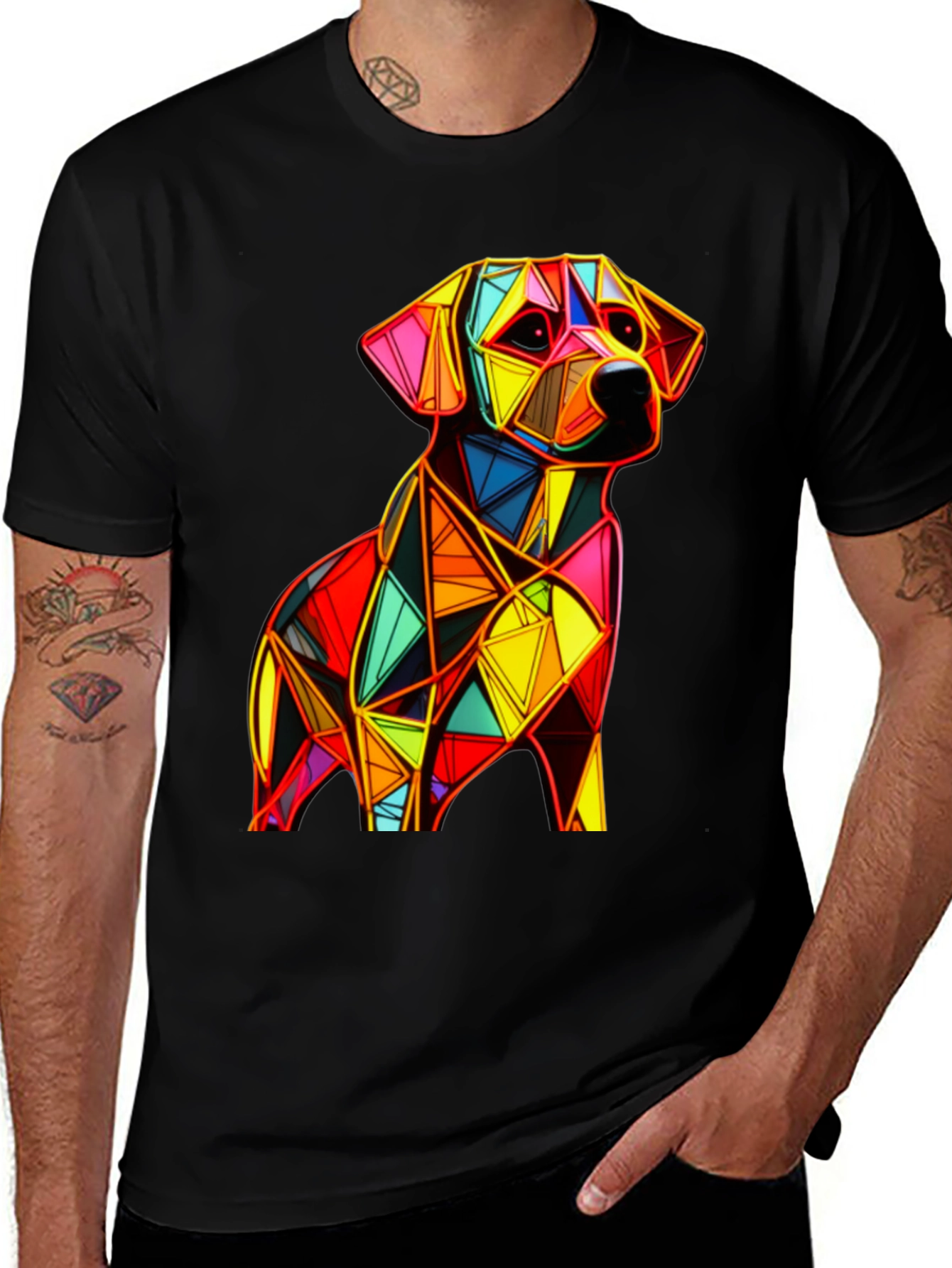 Variant 15 of Geometric Dog Graphic Black T-Shirt