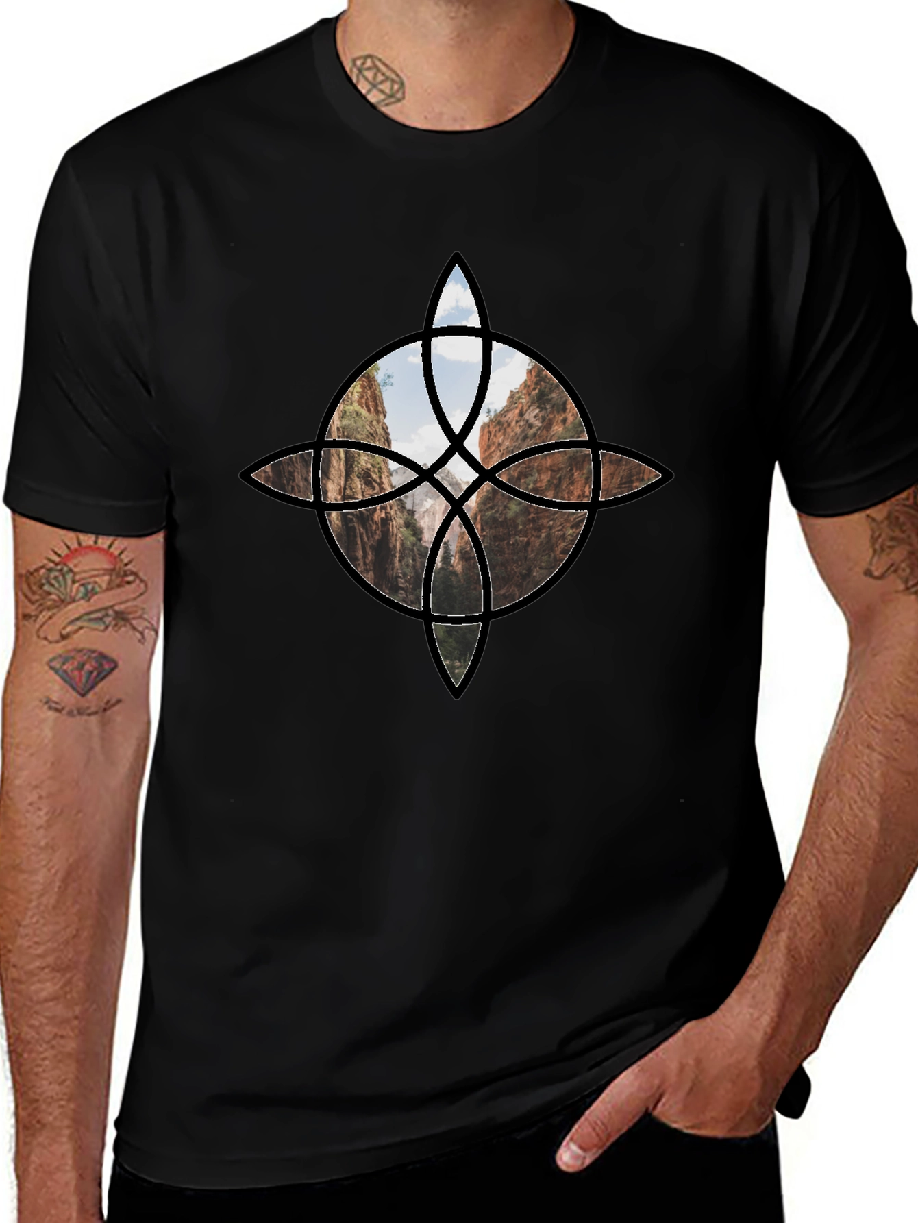 Variant 19 of Geometric Canyon Design Black Tee