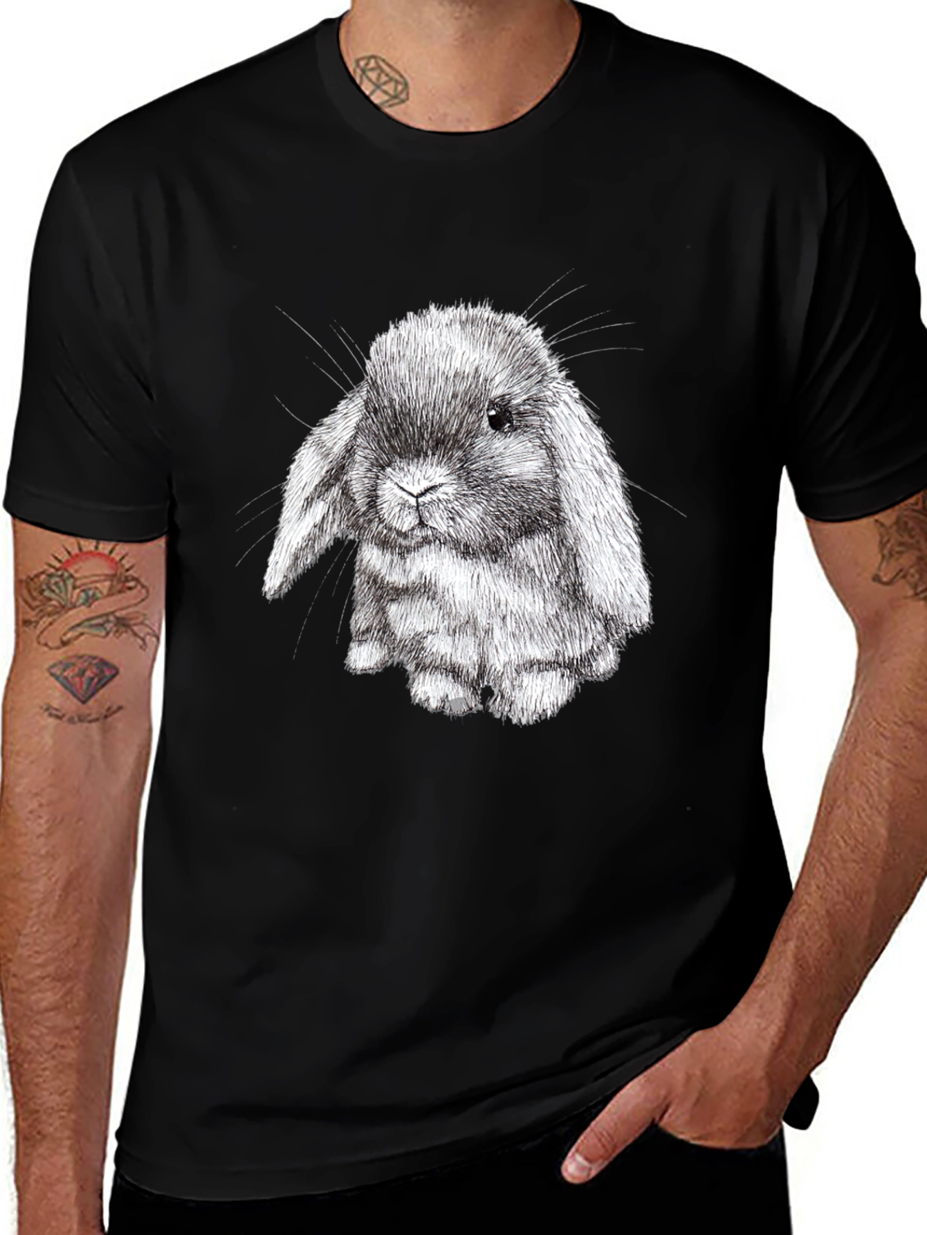Variant 25 of Cute Bunny Graphic Black T-Shirt