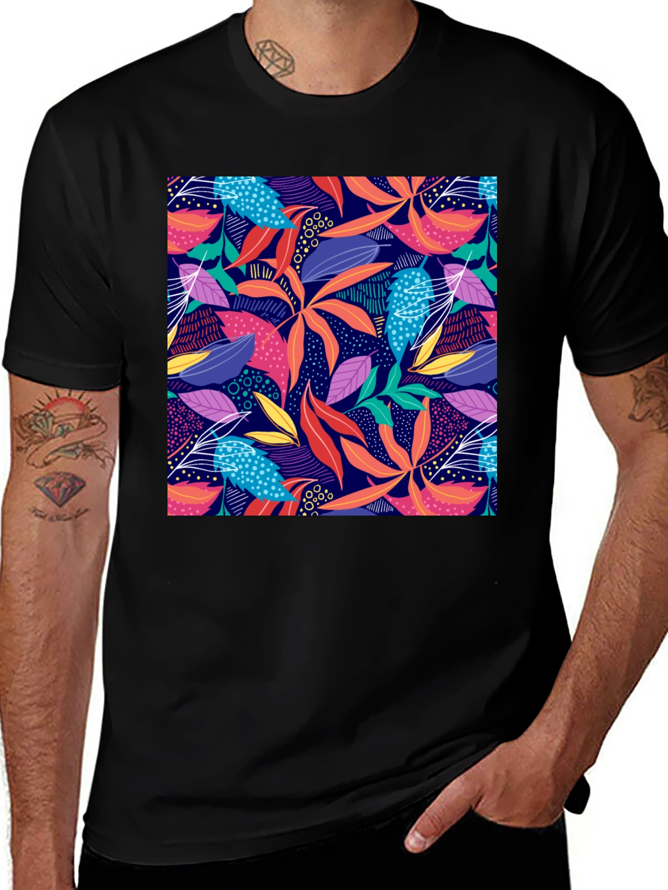 Variant 2 of Vibrant Floral Print Black T-Shirt