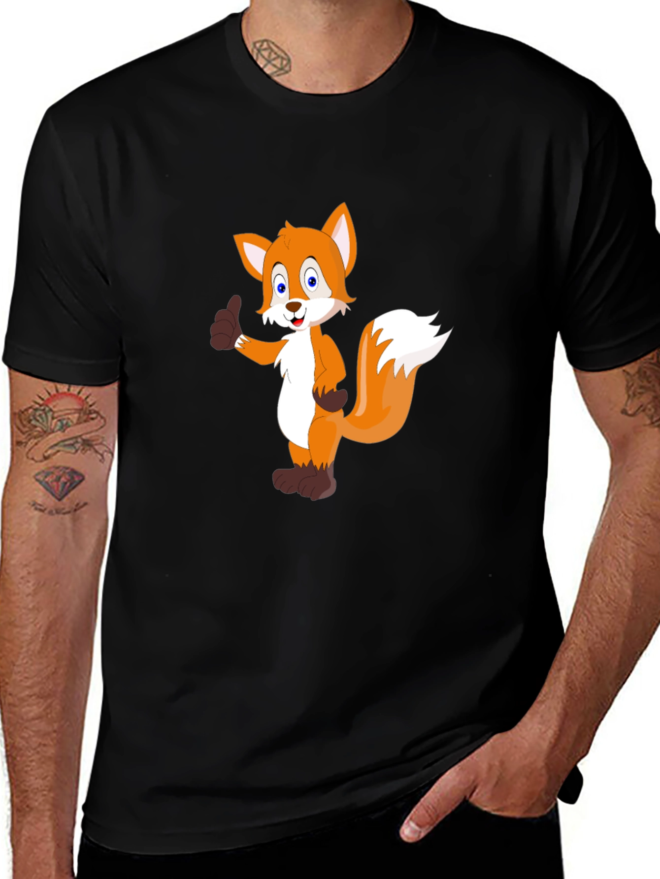 Variant 7 of Cartoon Fox Graphic Black T-Shirt