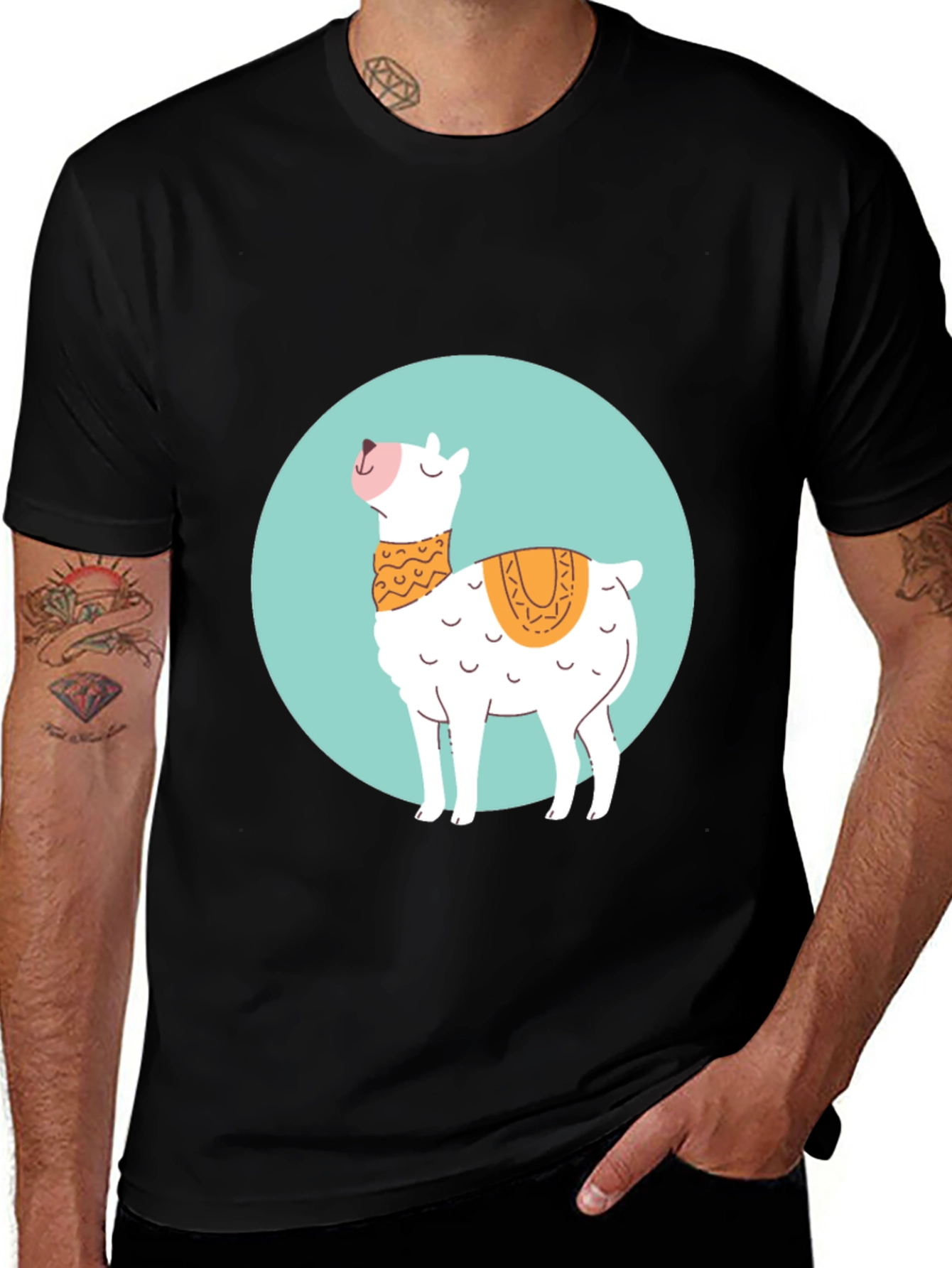 Variant 22 of Llama Graphic Print Black T-Shirt