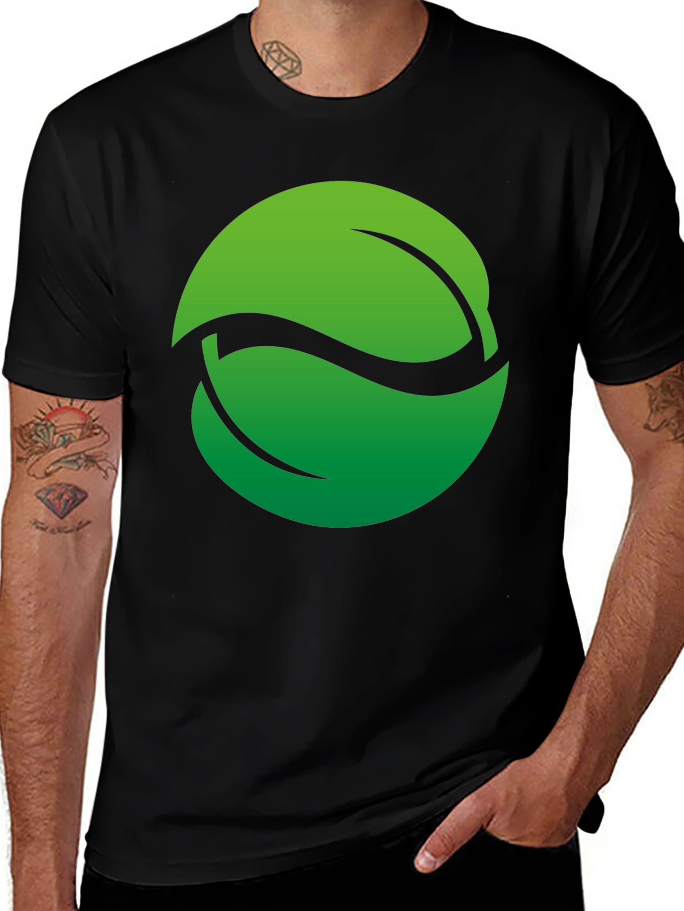 Eco-Friendly Green Leaf Black T-Shirt