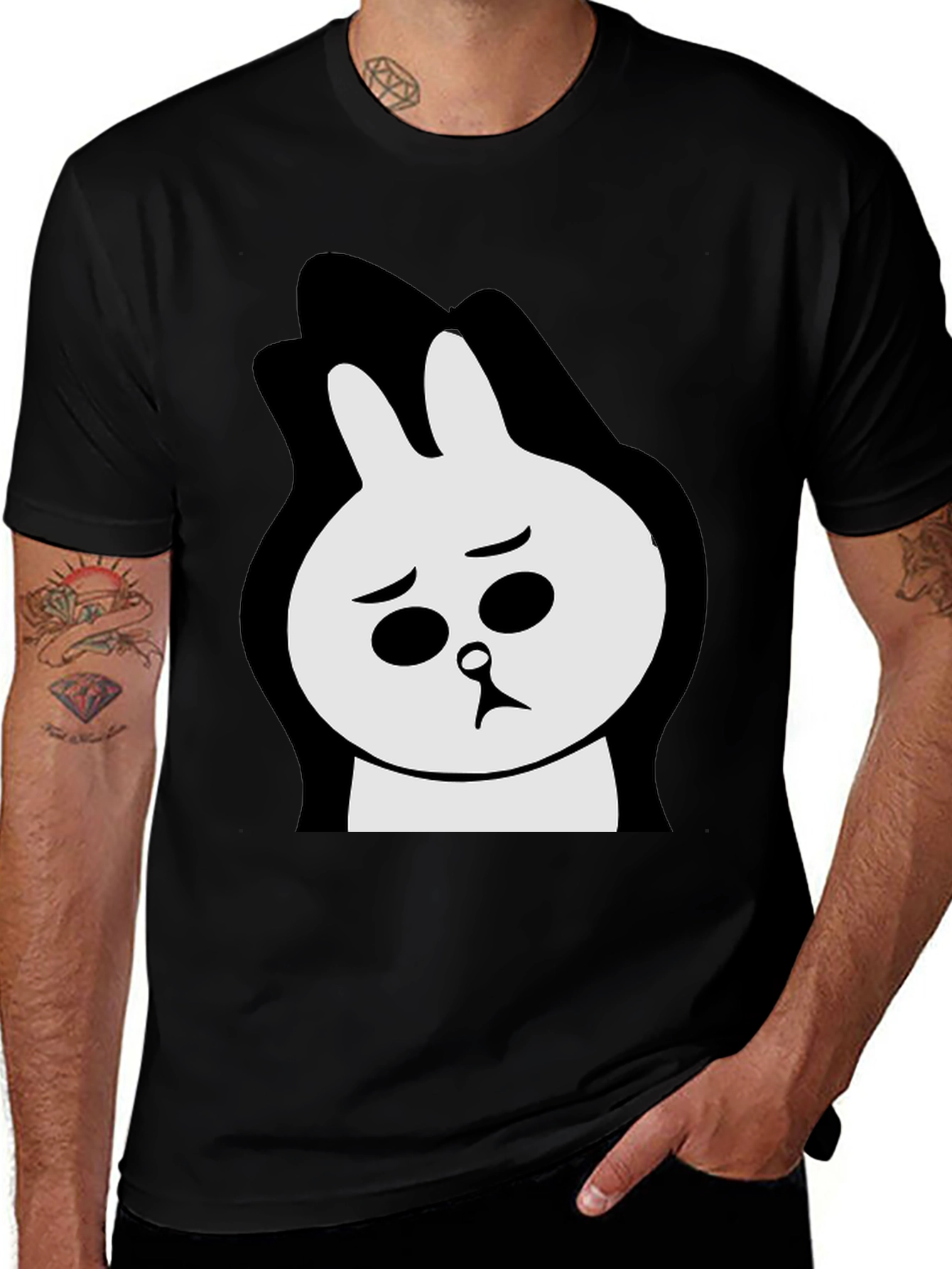 Variant 23 of Sad Bunny Graphic T-Shirt - Black Cotton Blend