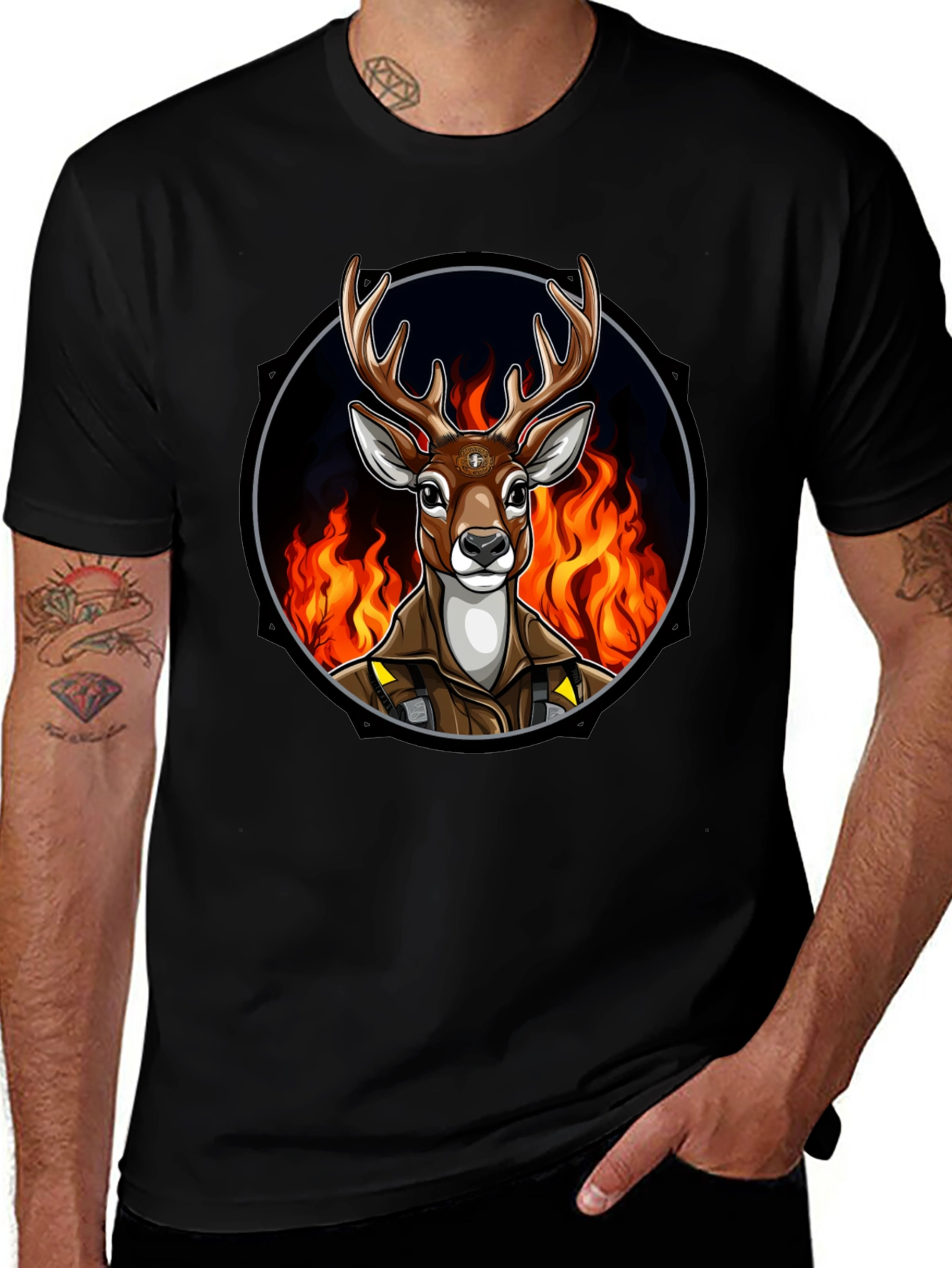 Variant 12 of Fiery Deer Graphic Tee - Unique Design
