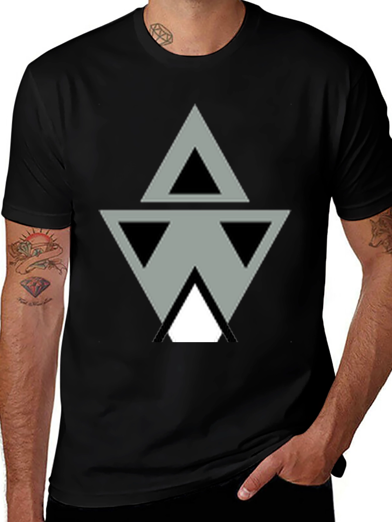 Variant 12 of Geometric Triangle Graphic Black T-Shirt