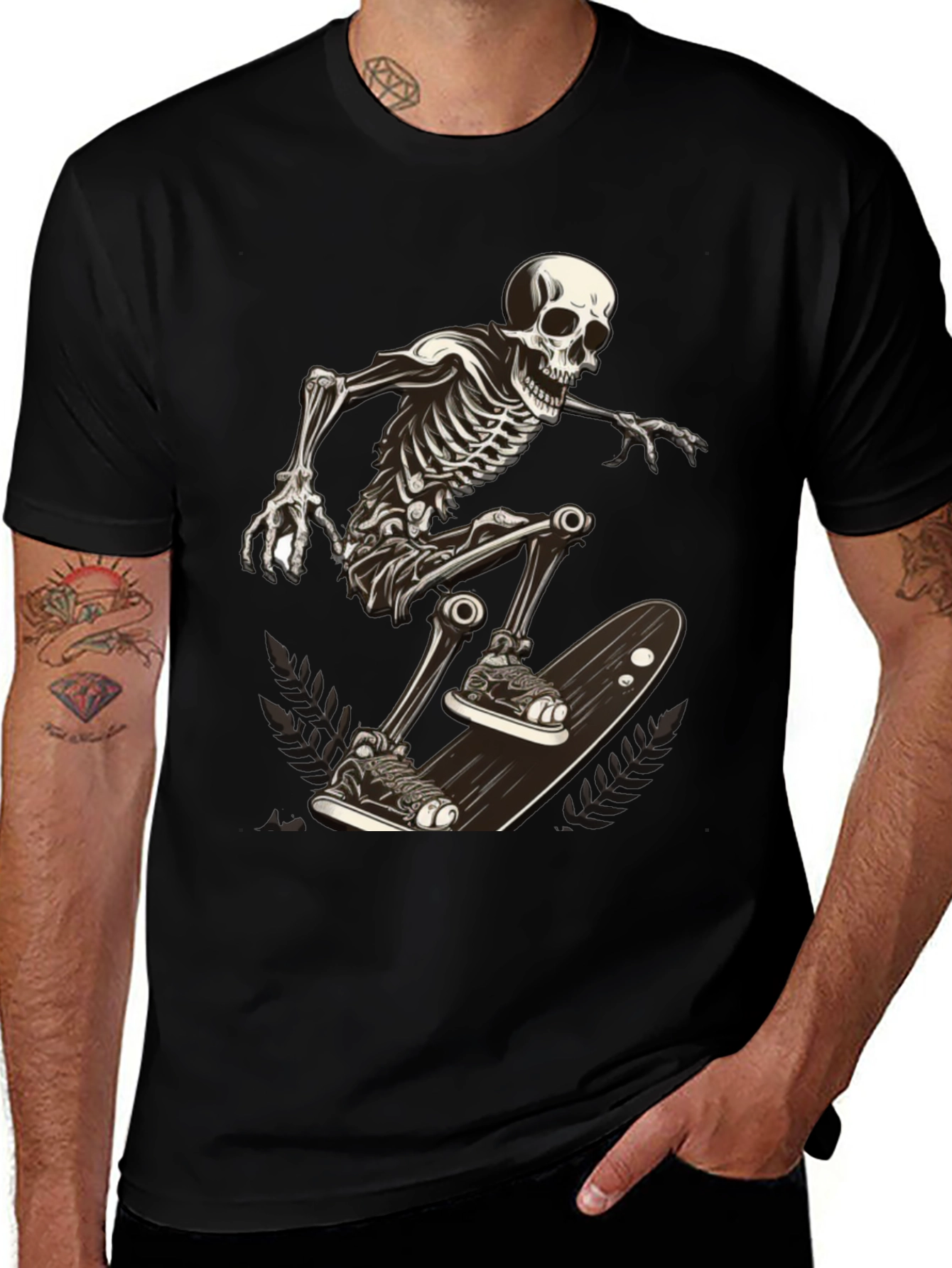 Variant 9 of Skeleton Skateboarder Graphic Tee - Cool & Edgy Style
