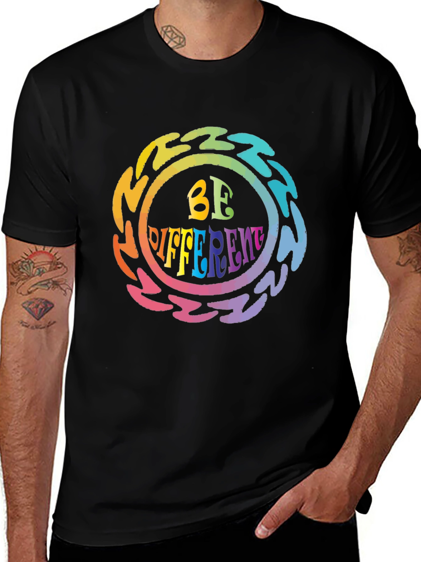 Variant 11 of Be Different Psychedelic Graphic Tee - Black Unisex T-Shirt