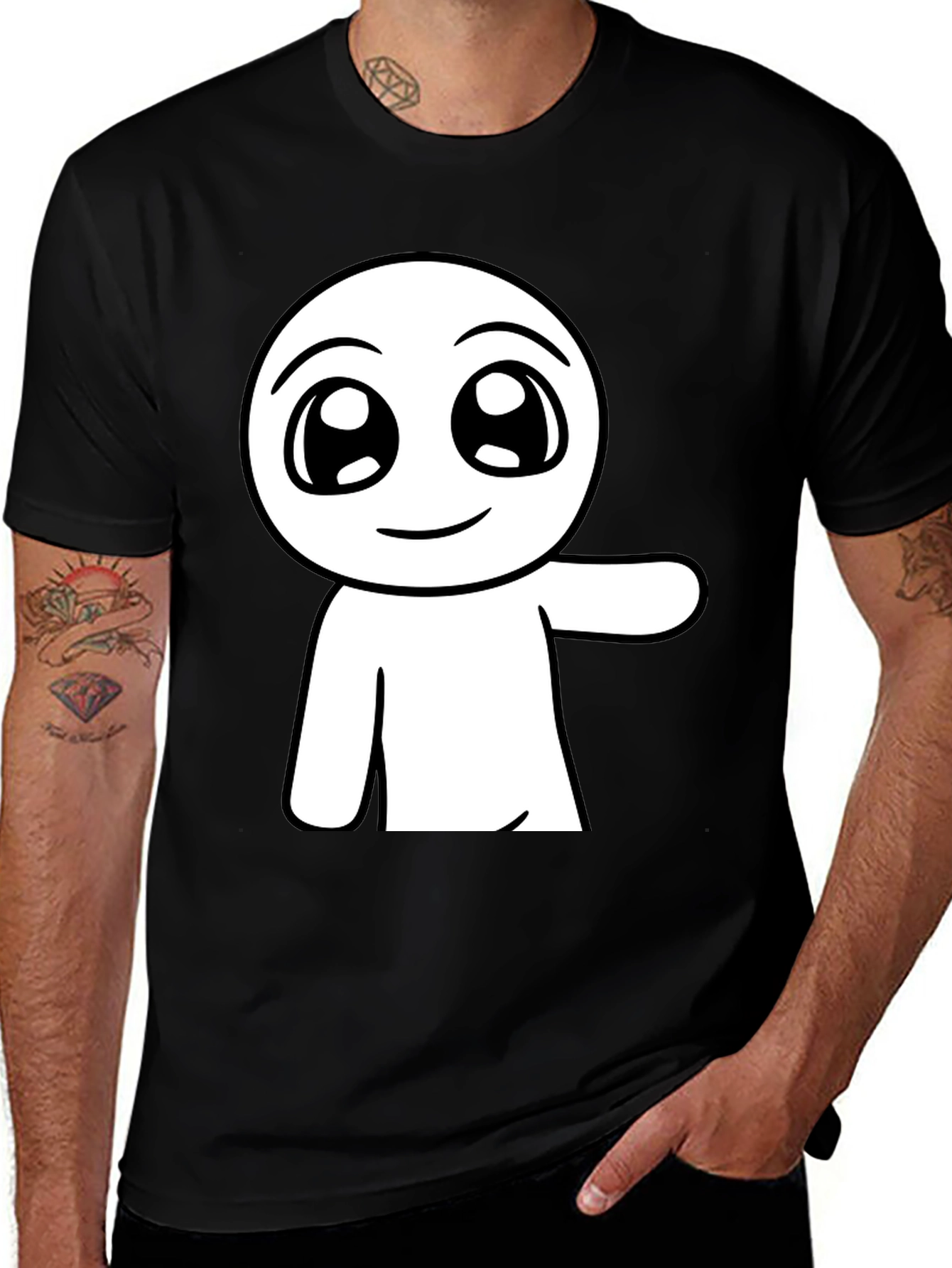 Cute Cartoon Character Black T-Shirt