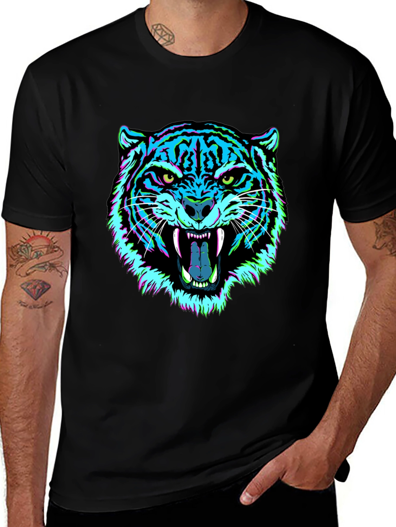 Variant 30 of Vibrant Tiger Graphic Tee - Men's Black T-Shirt