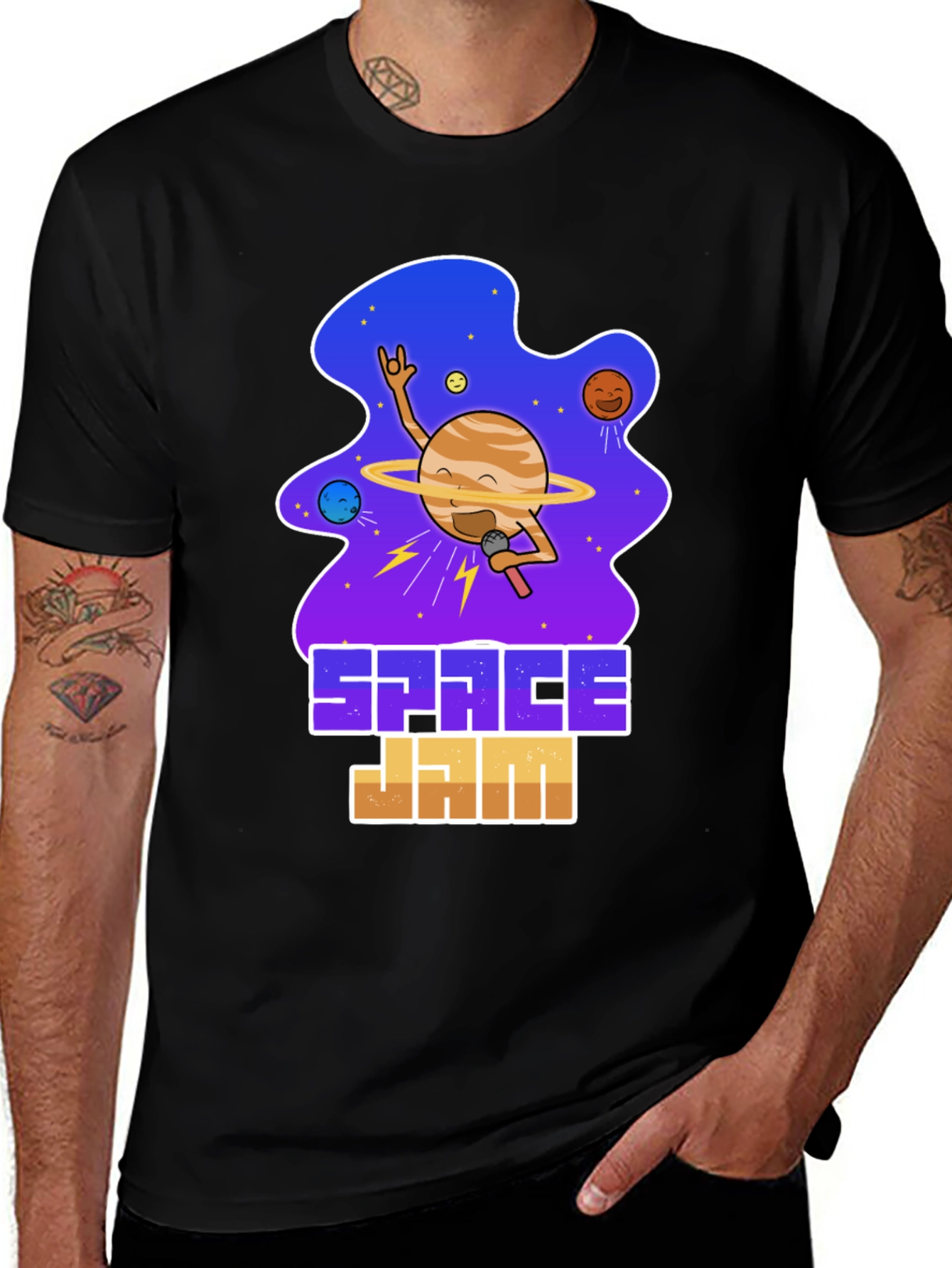 Space Jam Graphic Print Black T-Shirt