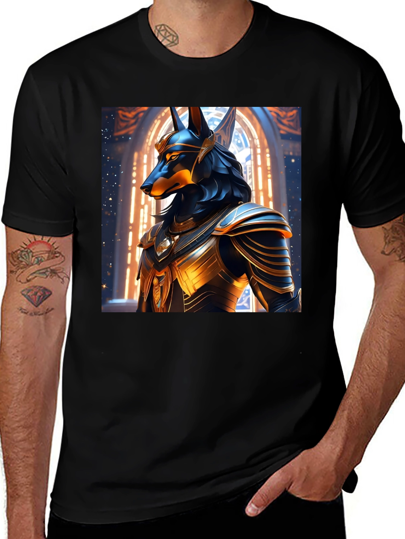 Anubis Warrior Graphic Tee - Black Cotton T-Shirt