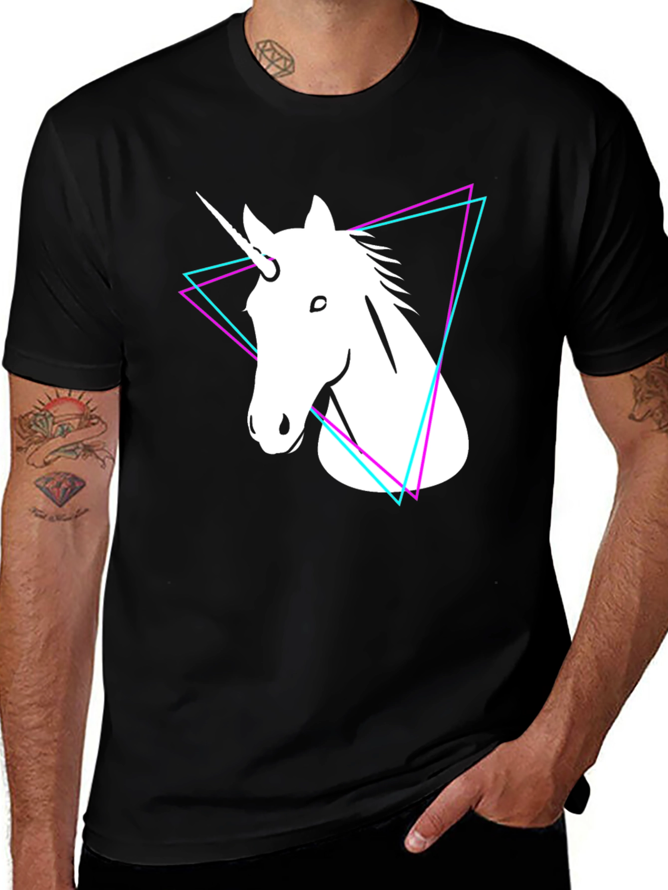 Variant 23 of Unicorn Triangle Graphic Tee - Black Cotton T-Shirt