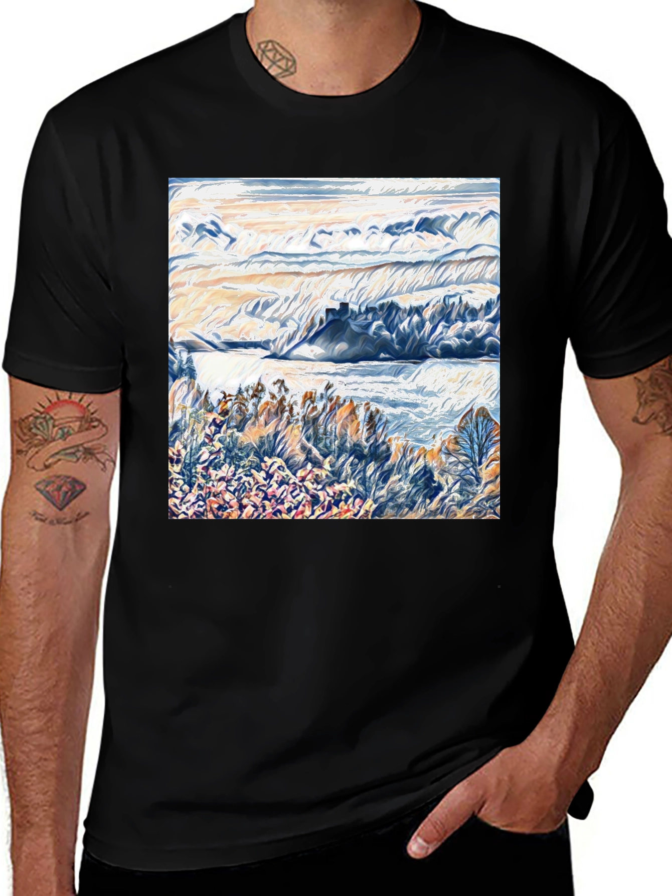 Variant 22 of Abstract Landscape Graphic Tee - Artistic Black T-Shirt