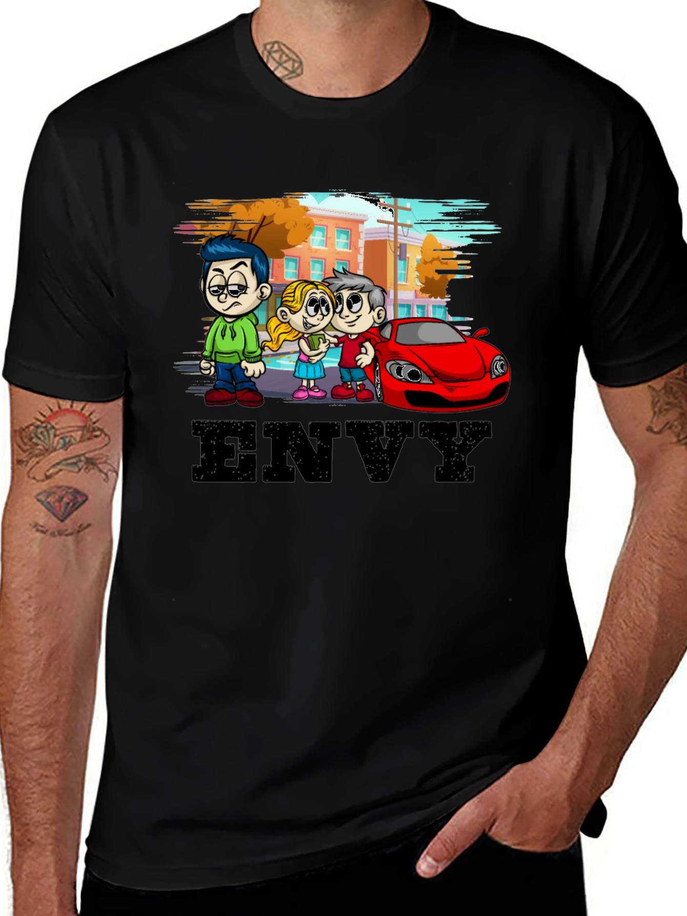 Variant 23 of Envy Cartoon Graphic Black T-Shirt