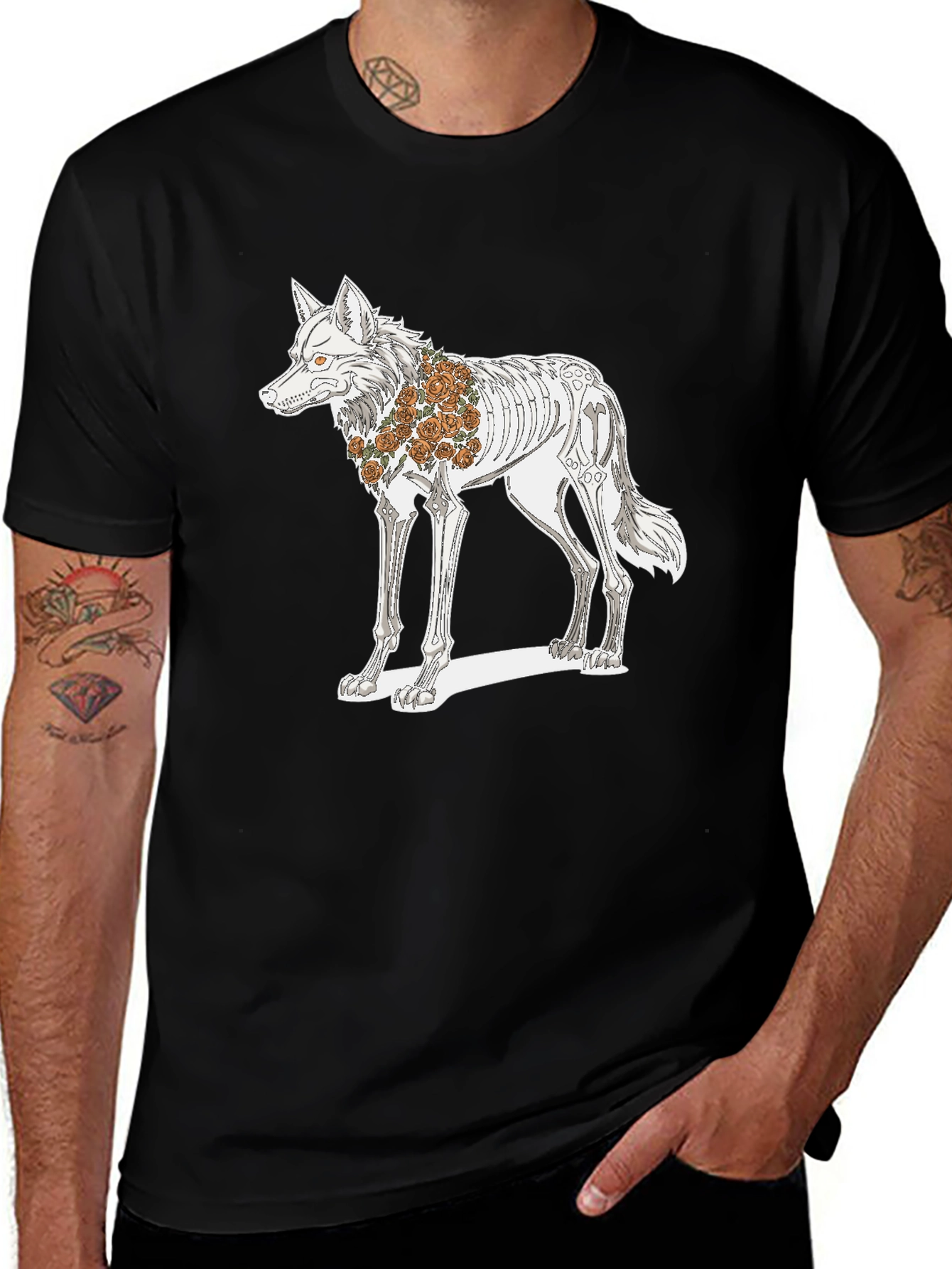 Variant 20 of Day of the Dead Wolf Skeleton Graphic Tee