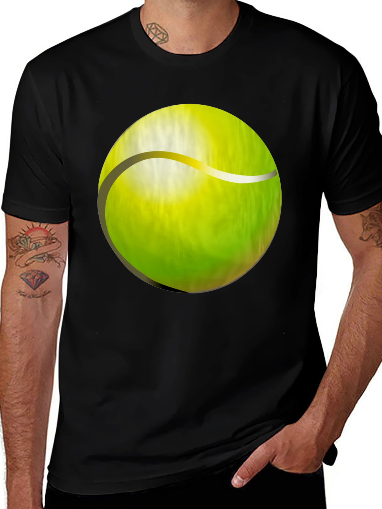 Variant 26 of Tennis Ball Graphic T-Shirt - Black Cotton Tee