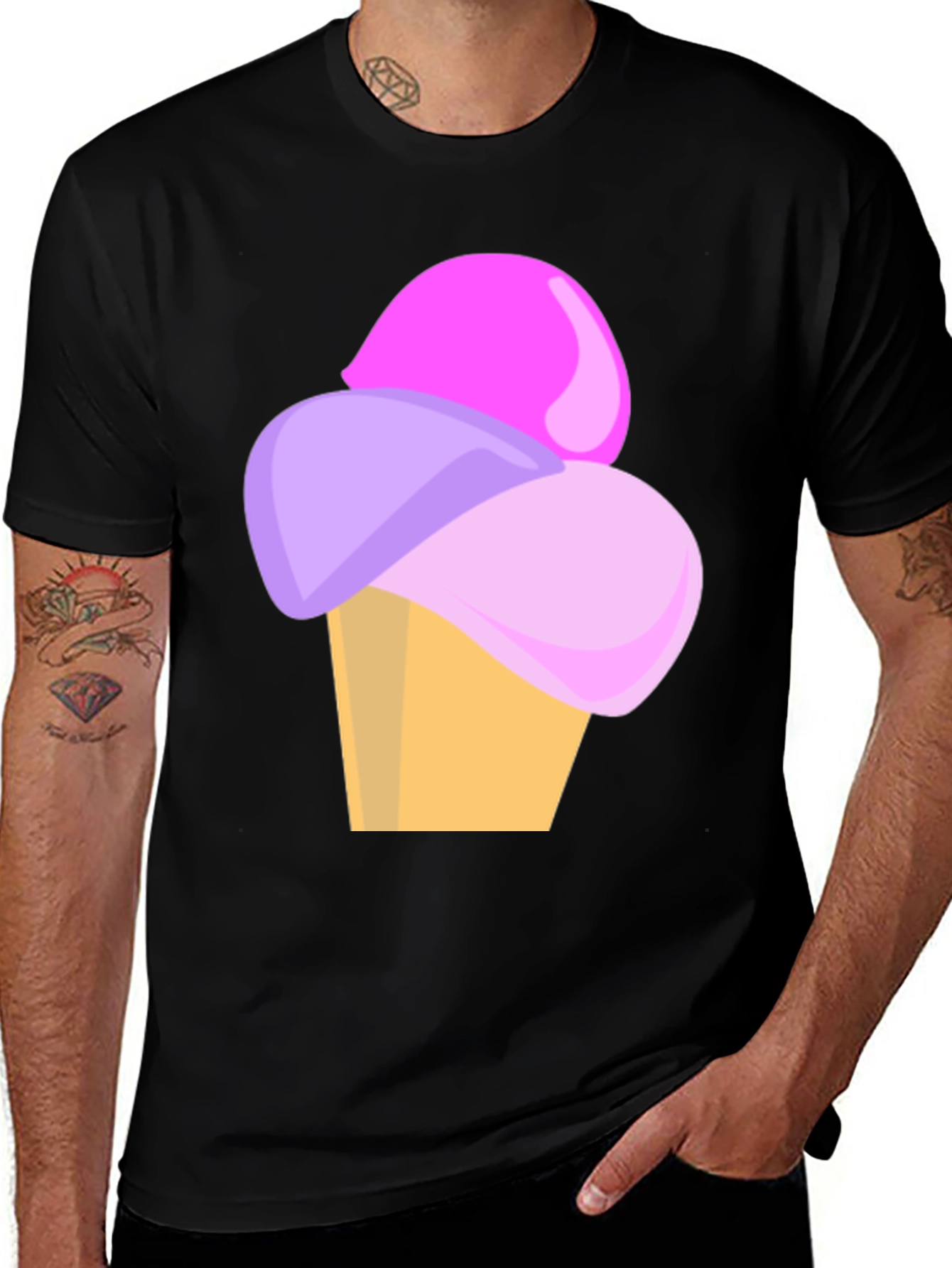 Variant 6 of Ice Cream Graphic Tee - Black Short Sleeve T-Shirt