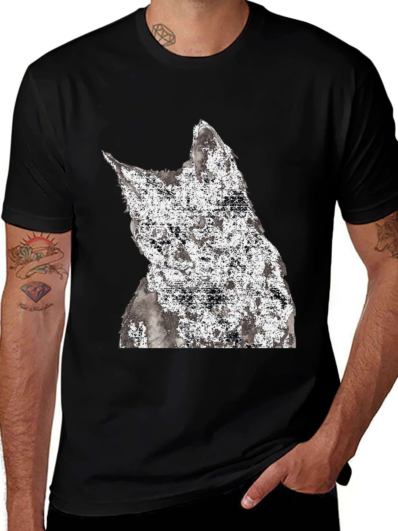 Variant 19 of Abstract Cat Graphic Black T-Shirt