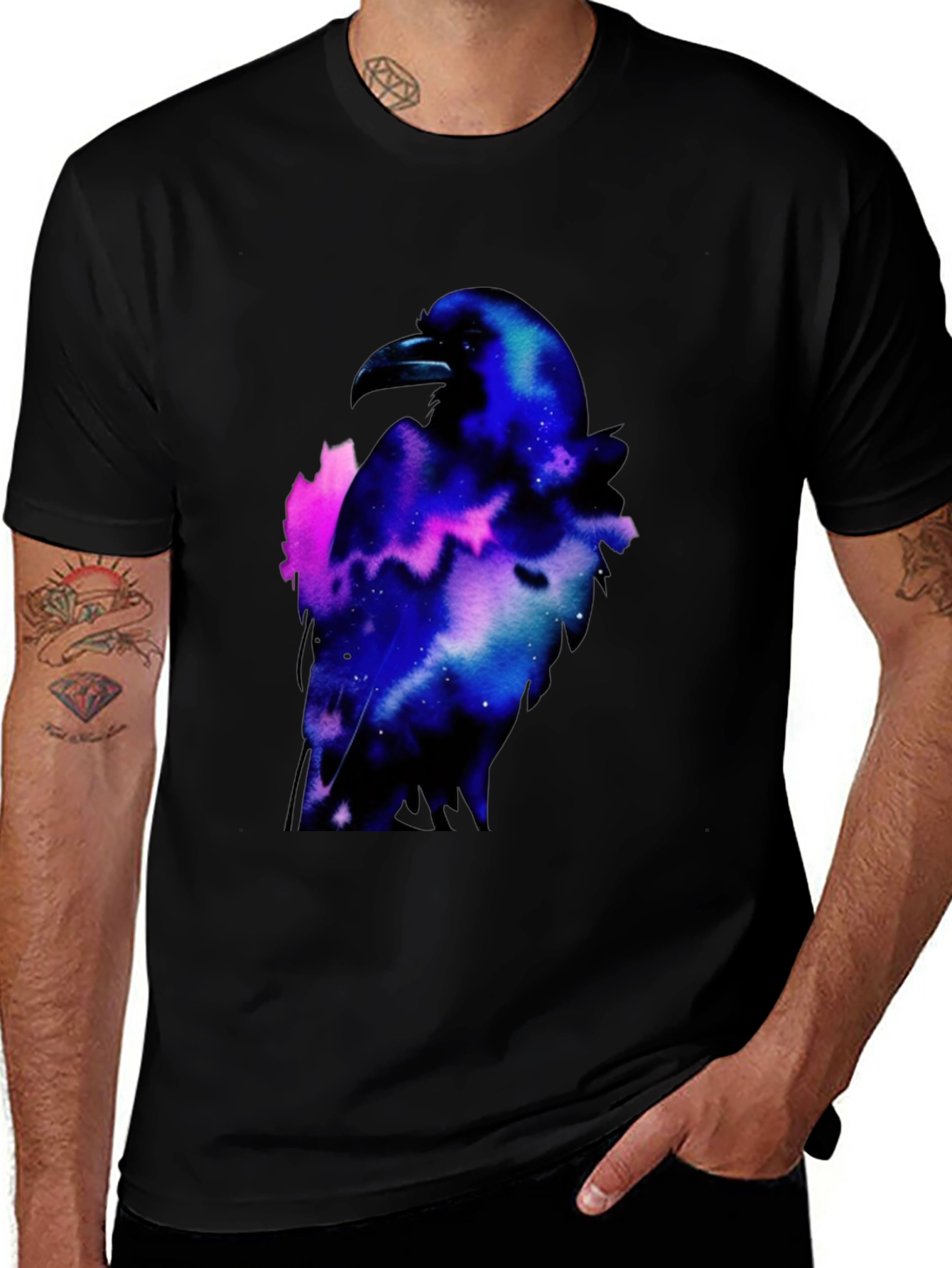 Variant 9 of Galaxy Raven Graphic T-Shirt - Men's Black Tee