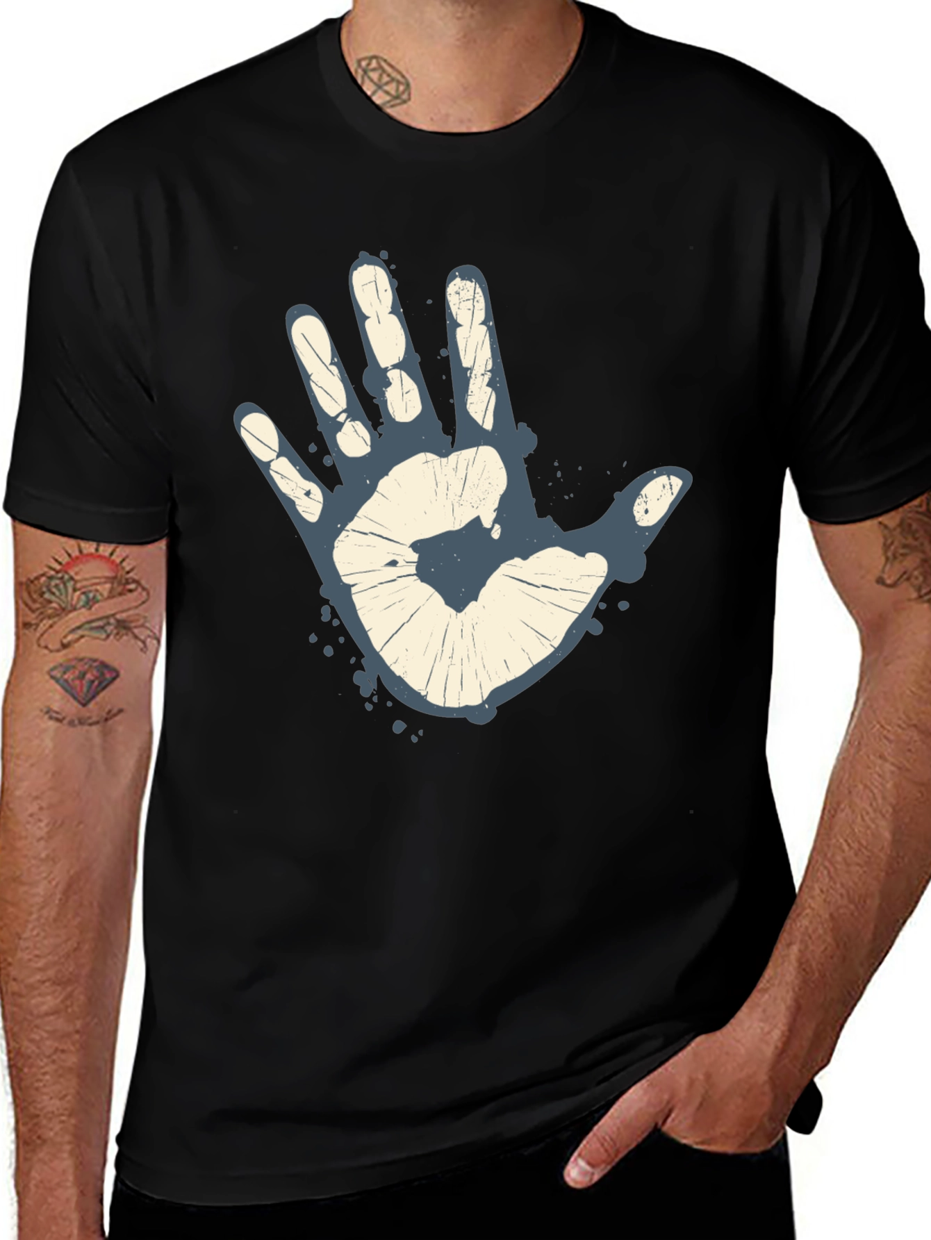 Variant 2 of Retro Handprint Graphic Men's Black T-Shirt