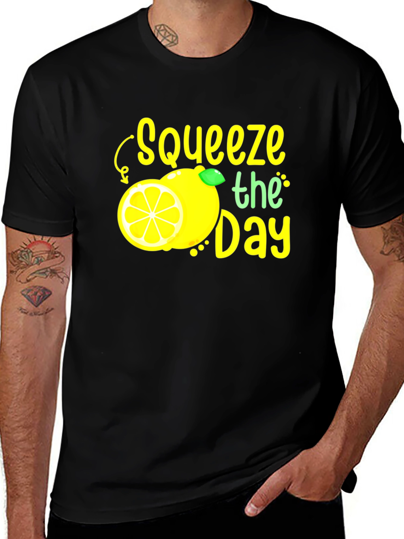 Variant 5 of Squeeze the Day Graphic Tee - Black Cotton T-Shirt