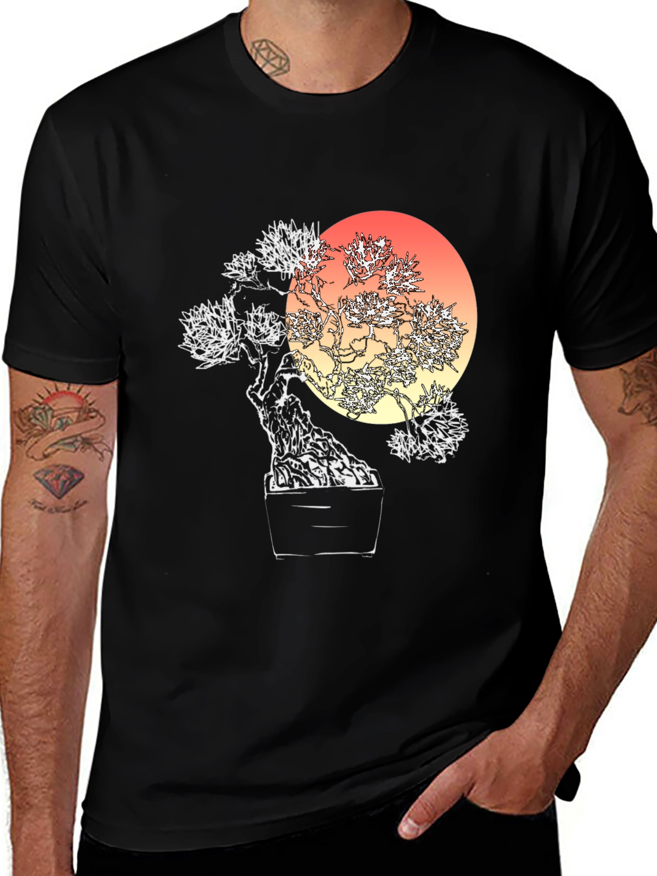 Variant 22 of Bonsai Sunset Graphic Tee - Unique Artistic Design