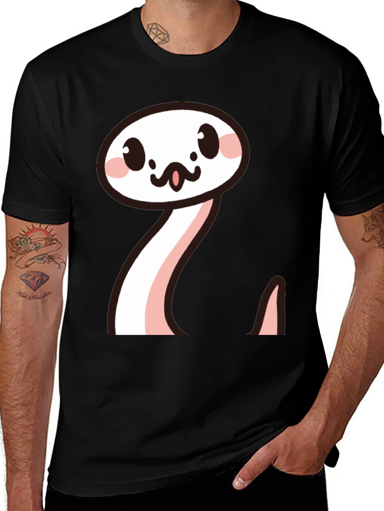 Variant 23 of Cute Cartoon Snake Graphic Black T-Shirt