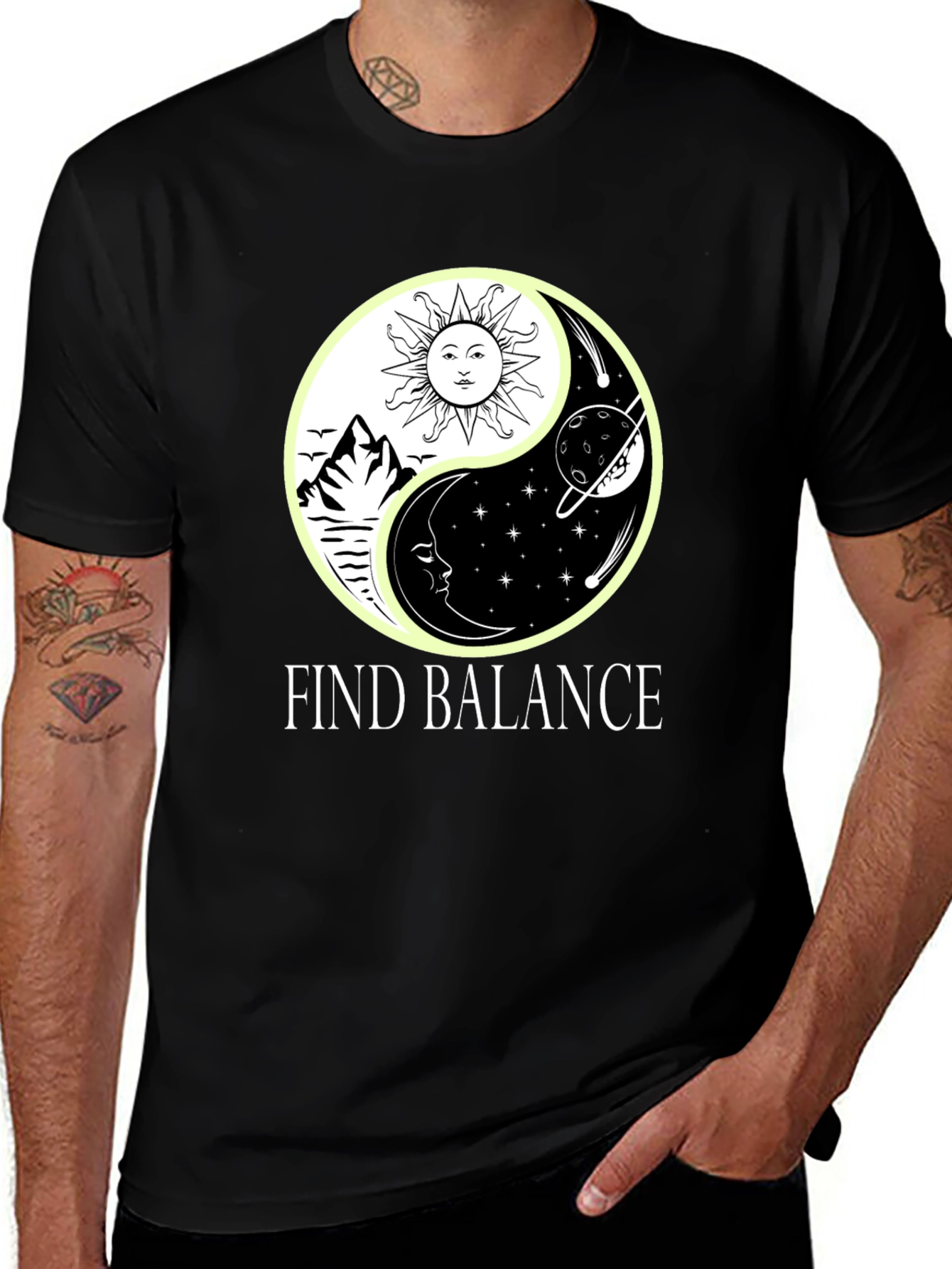 Variant 2 of Yin Yang Balance Graphic Tee - Sun, Moon, Stars T-Shirt