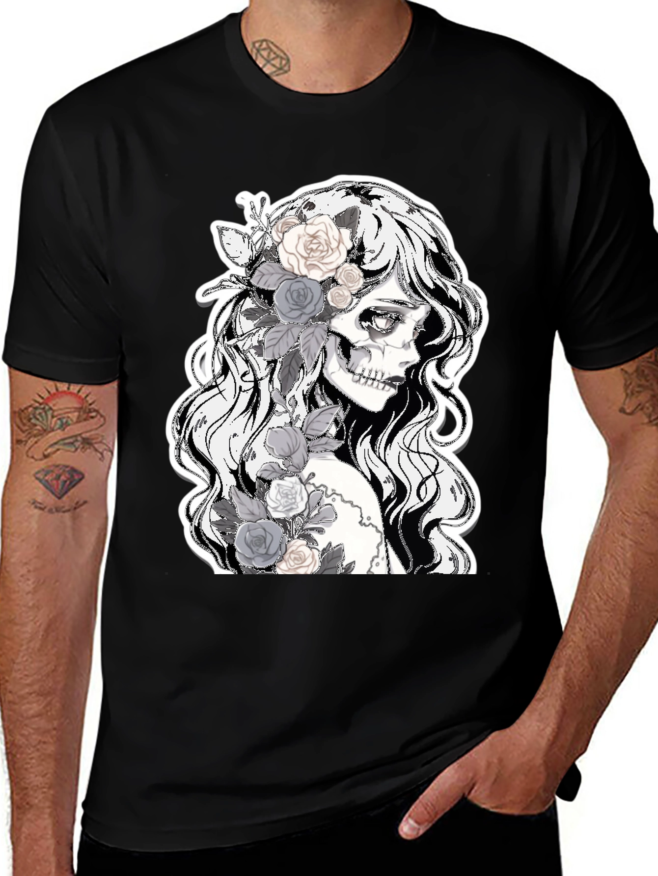 Variant 17 of Floral Skull Graphic Tee - Dark Fashion