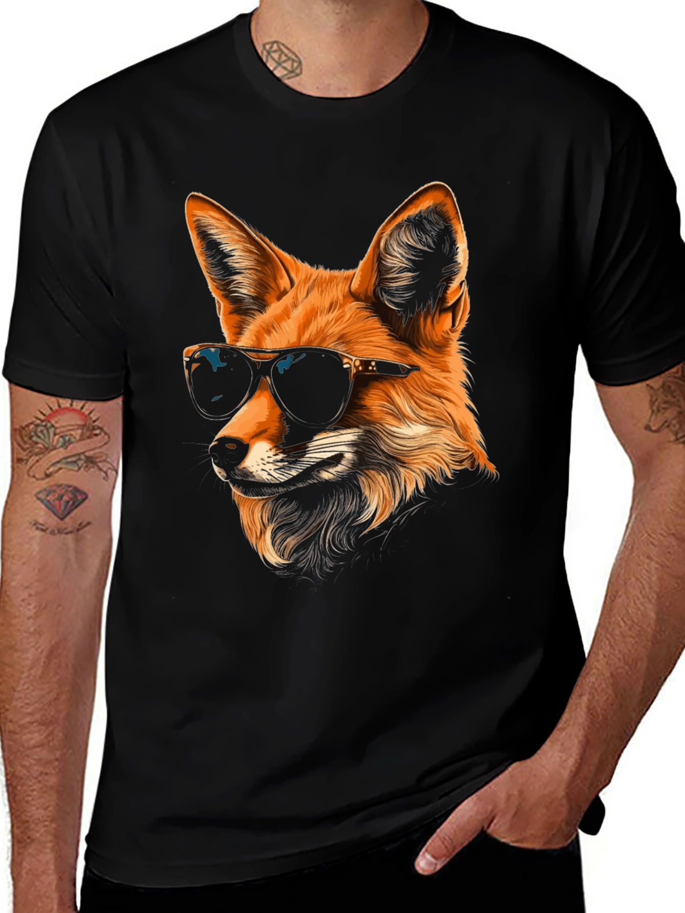 Variant 13 of Cool Fox Graphic Tee - Black Cotton Blend