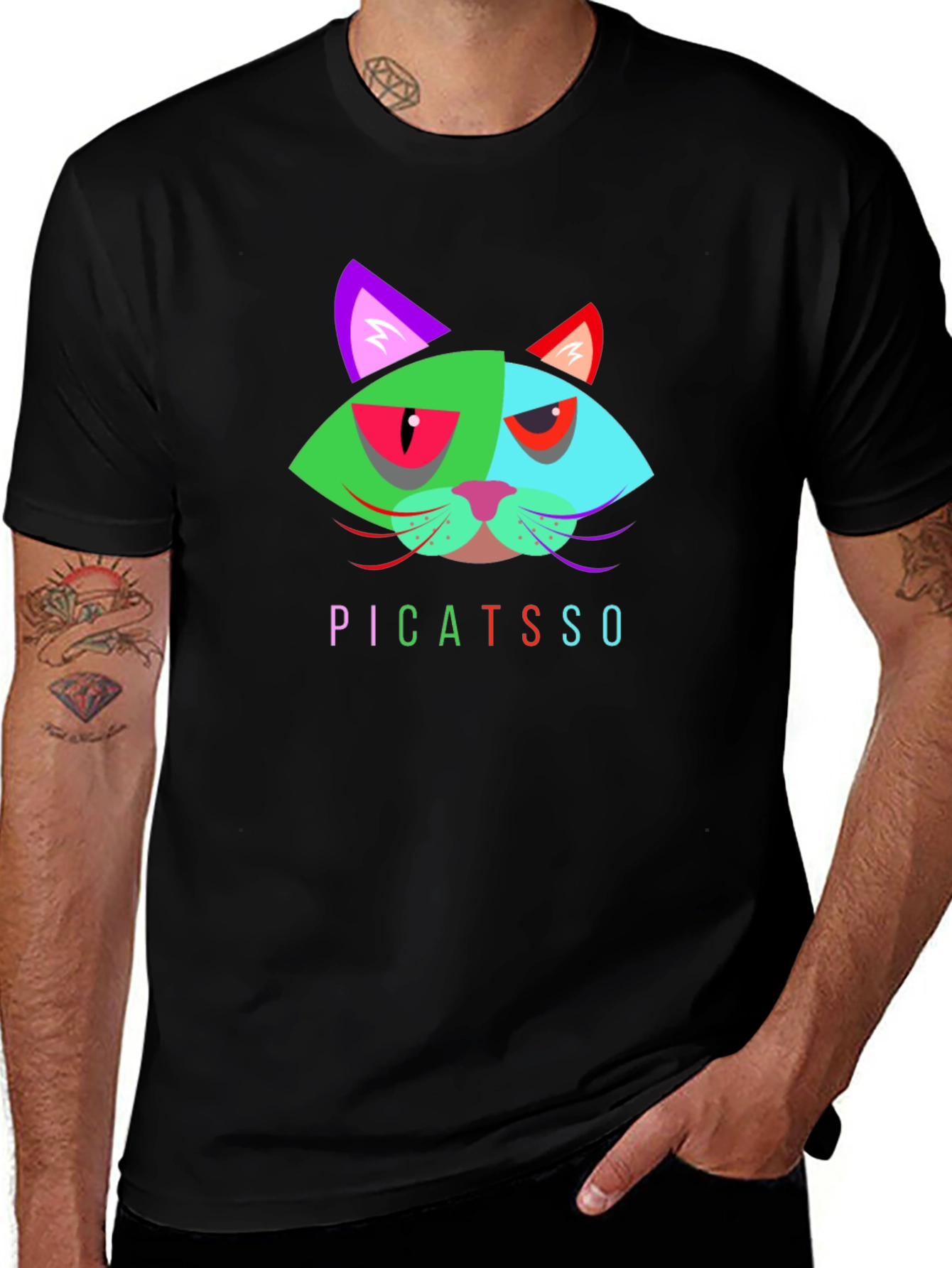 Picatsso Graphic Tee - Unique Colorful Cat Design