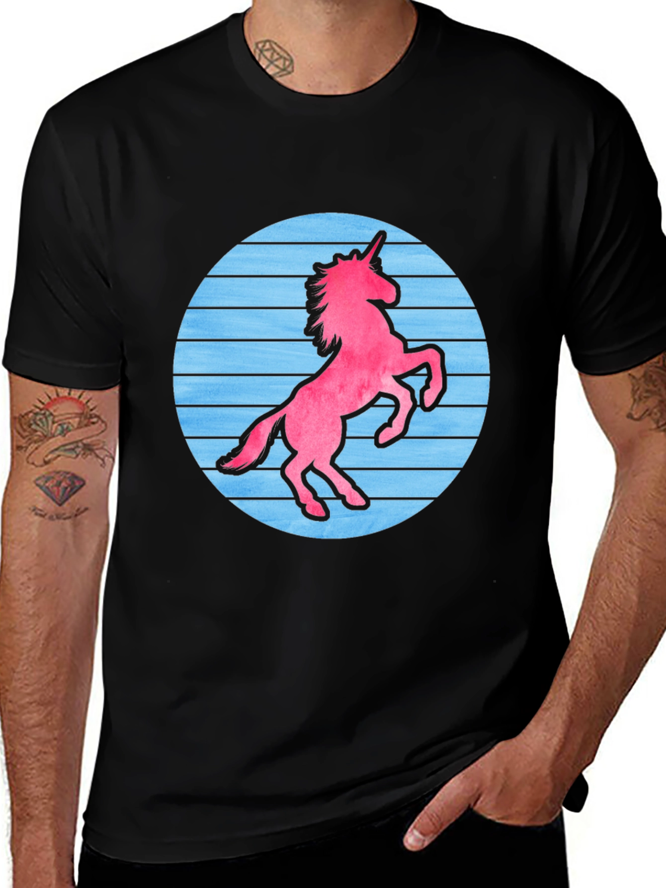 Variant 14 of Retro Unicorn Graphic T-Shirt - Black Cotton Blend