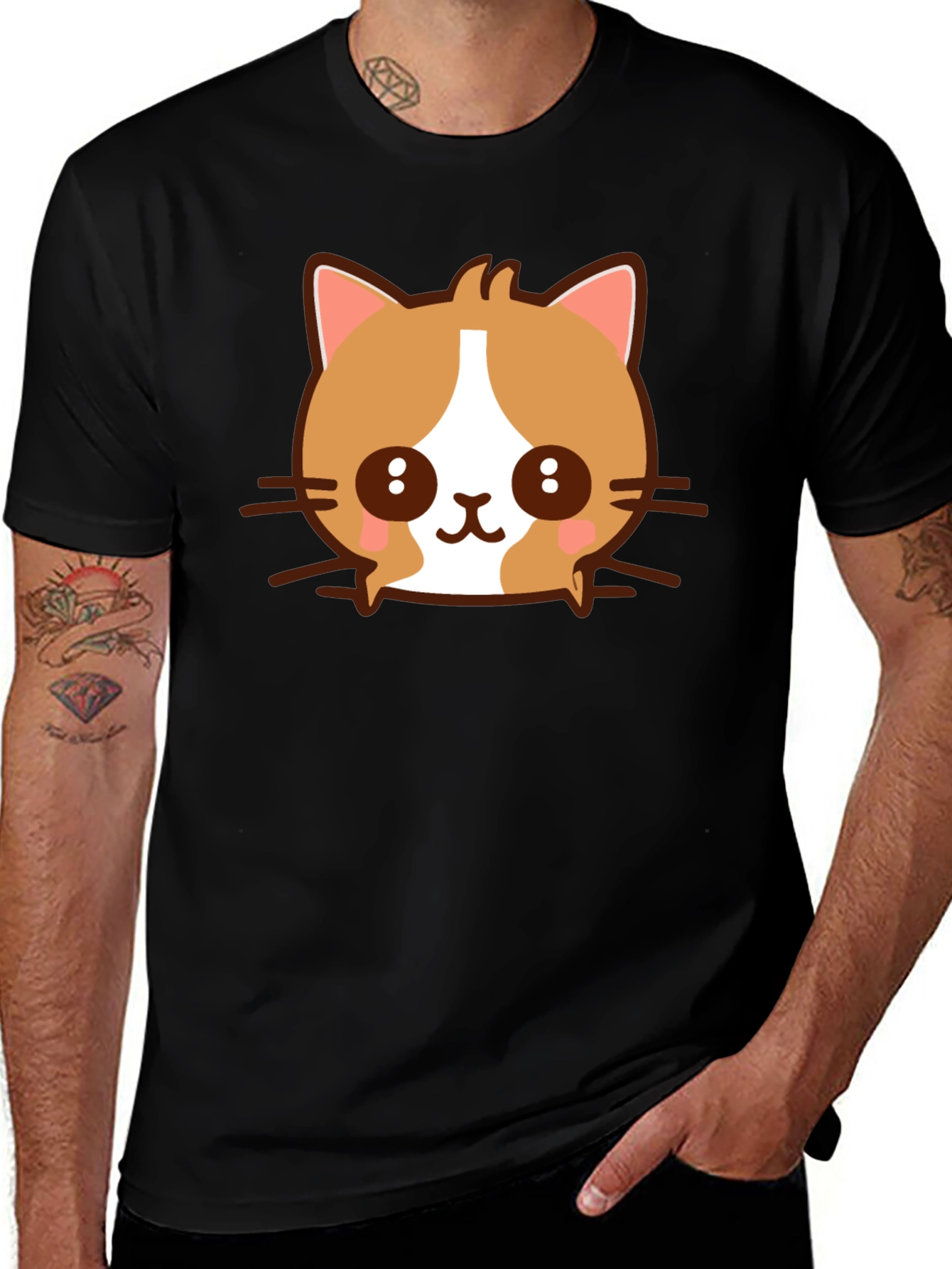 Kawaii Cat Graphic T-Shirt - Cute Cartoon Kitten Tee