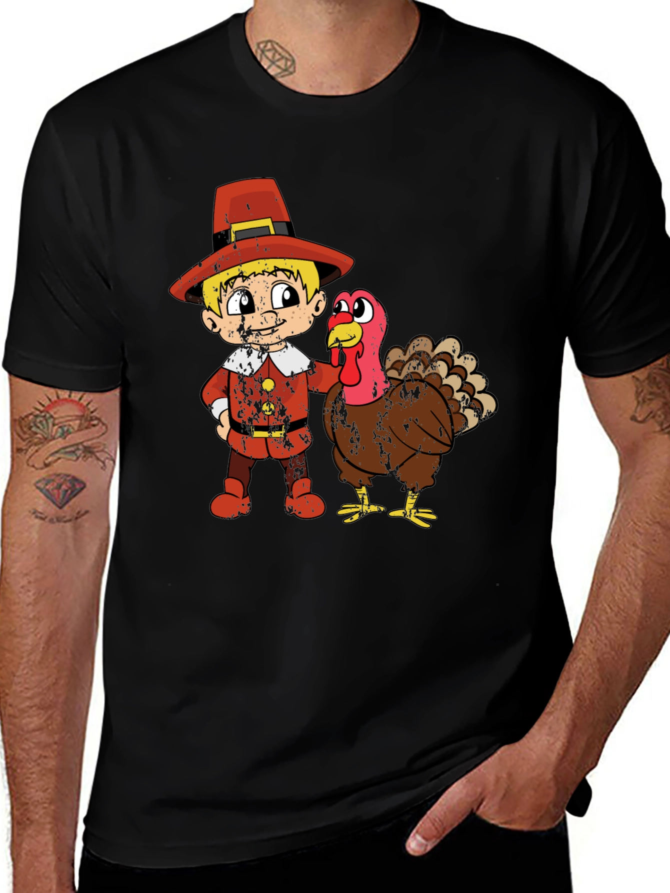 Thanksgiving Pilgrim & Turkey Graphic Tee