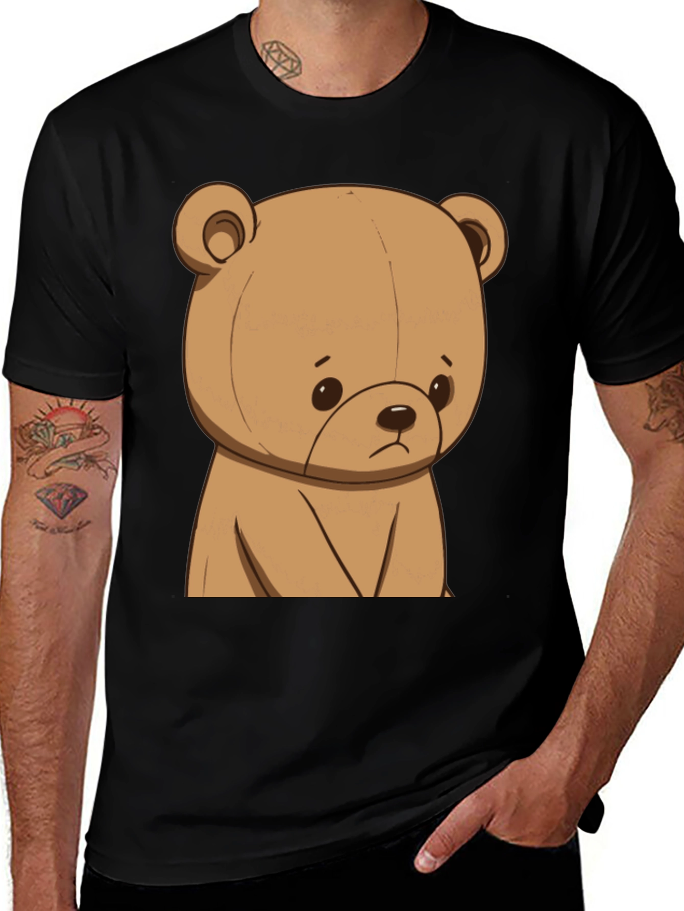 Variant 12 of Sad Teddy Bear Graphic Tee - Unisex Black T-Shirt