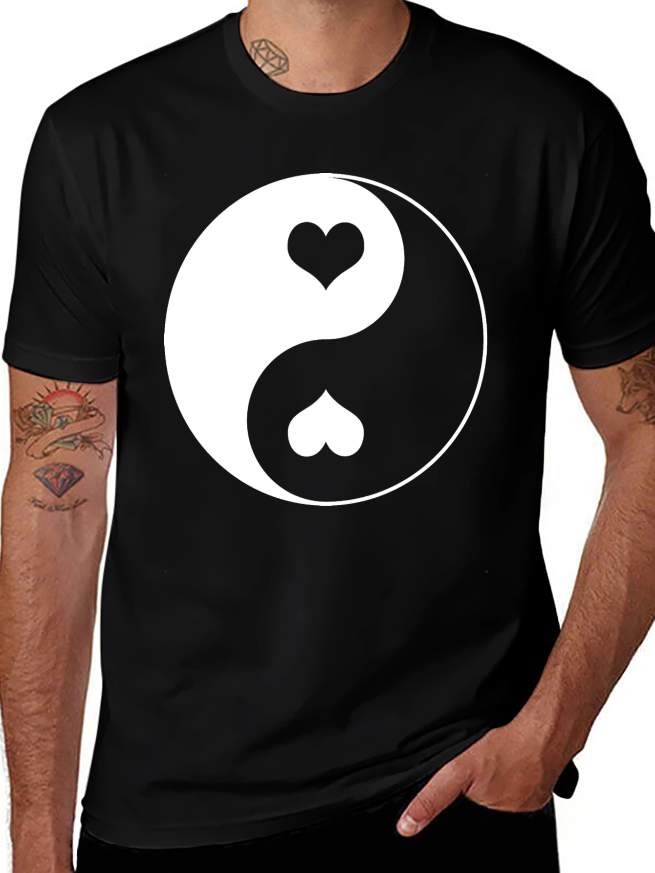 Variant 25 of Yin Yang Heart Graphic Tee - Black