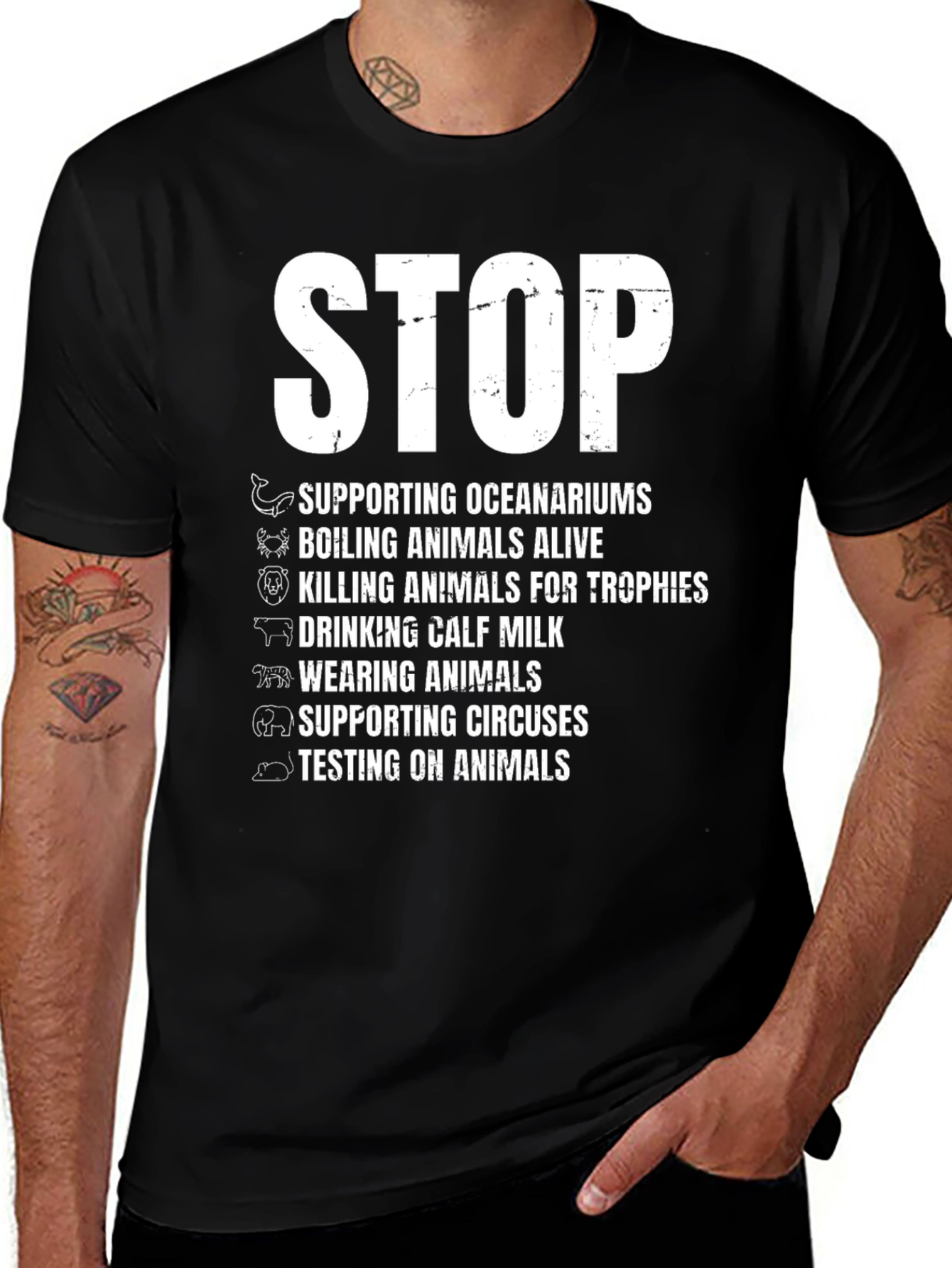 Variant 30 of Stop Animal Cruelty Black Graphic T-Shirt