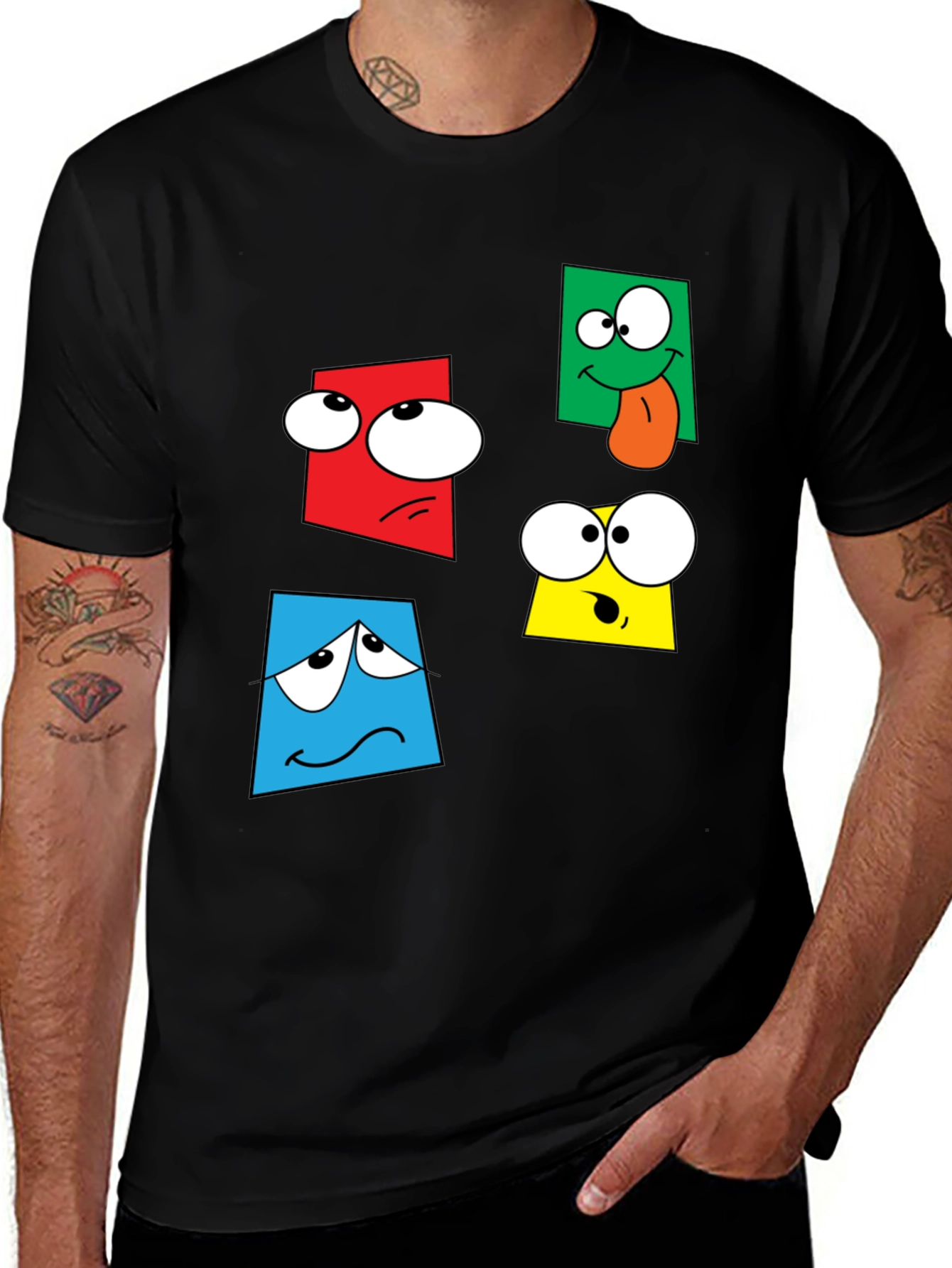 Variant 9 of Cartoon Faces Black T-Shirt