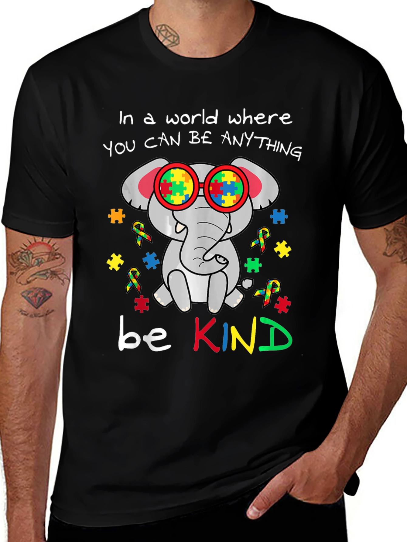 Be Kind Autism Awareness Elephant Graphic T-Shirt