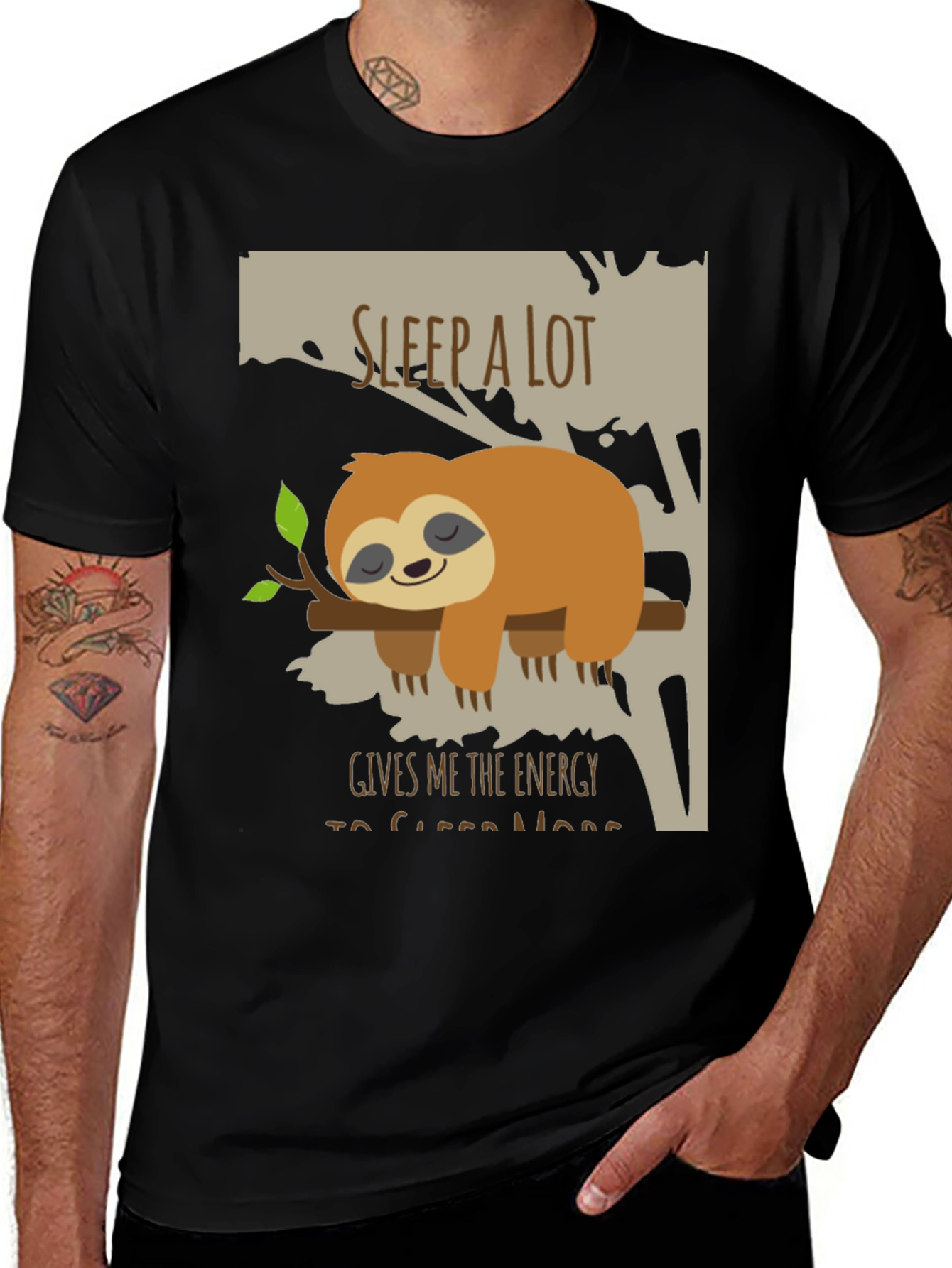 Variant 11 of Sleepy Sloth Graphic Tee - Men's Black T-Shirt