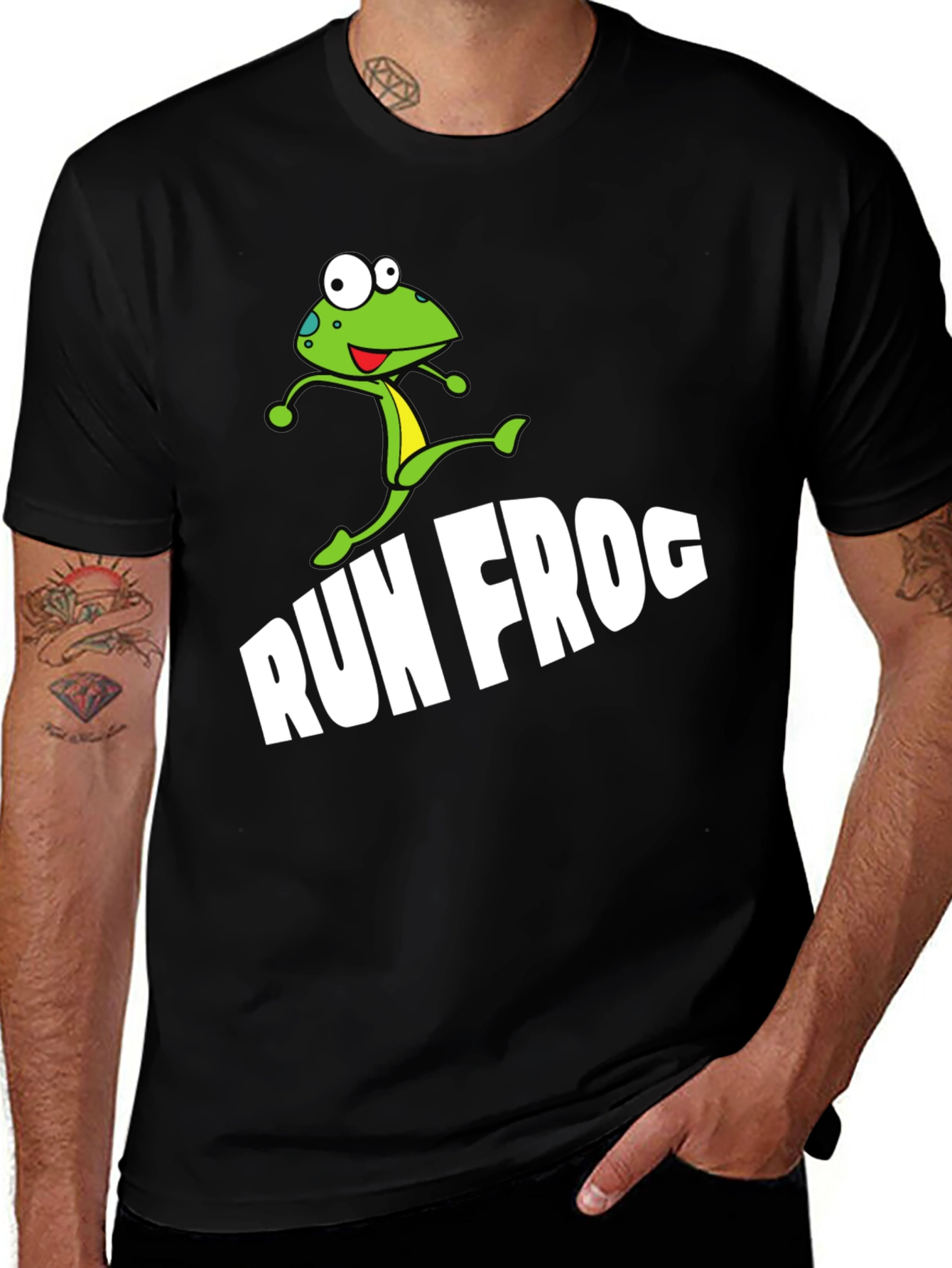 Variant 2 of Run Frog Graphic Tee - Black Cotton Blend T-Shirt