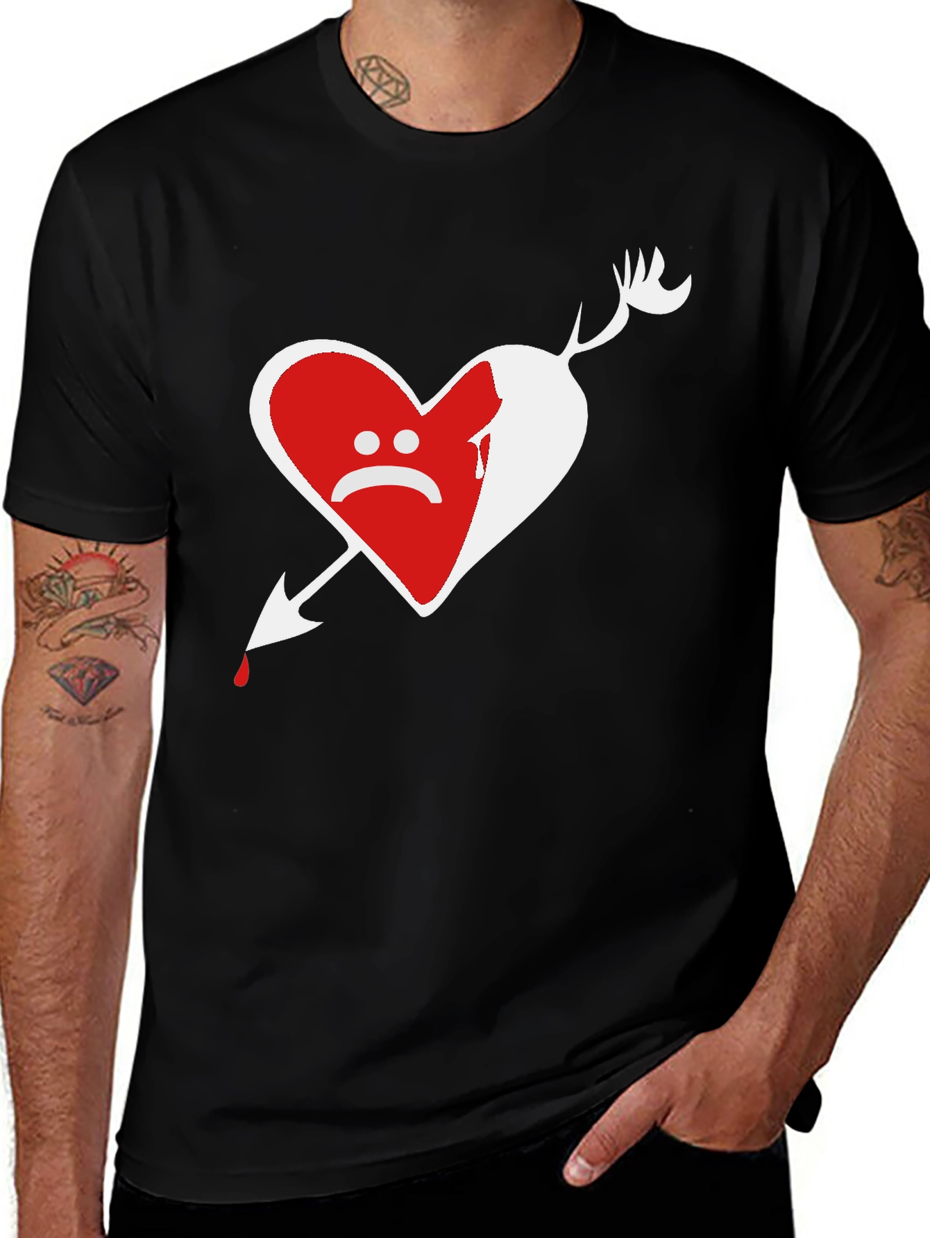 Sad Heart Arrow Graphic Black T-Shirt