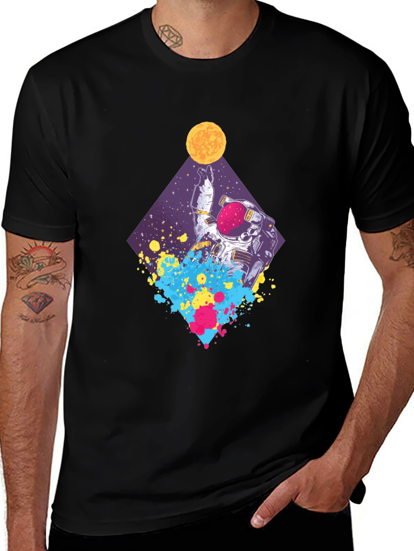 Variant 7 of Astronaut Space Art T-Shirt - Black
