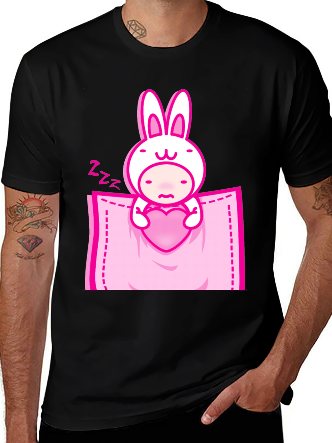 Cute Bunny Heart Pocket Graphic Tee