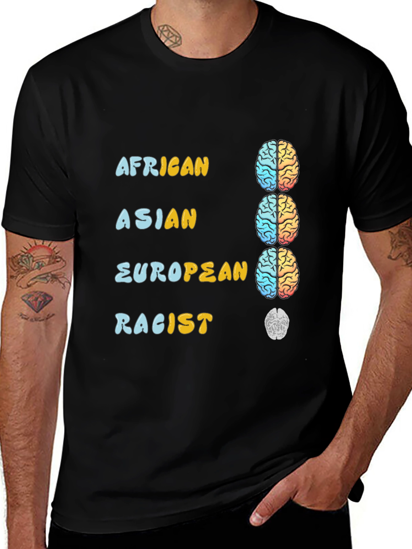 Variant 23 of Offensive Racist Brain Men's Black T-Shirt